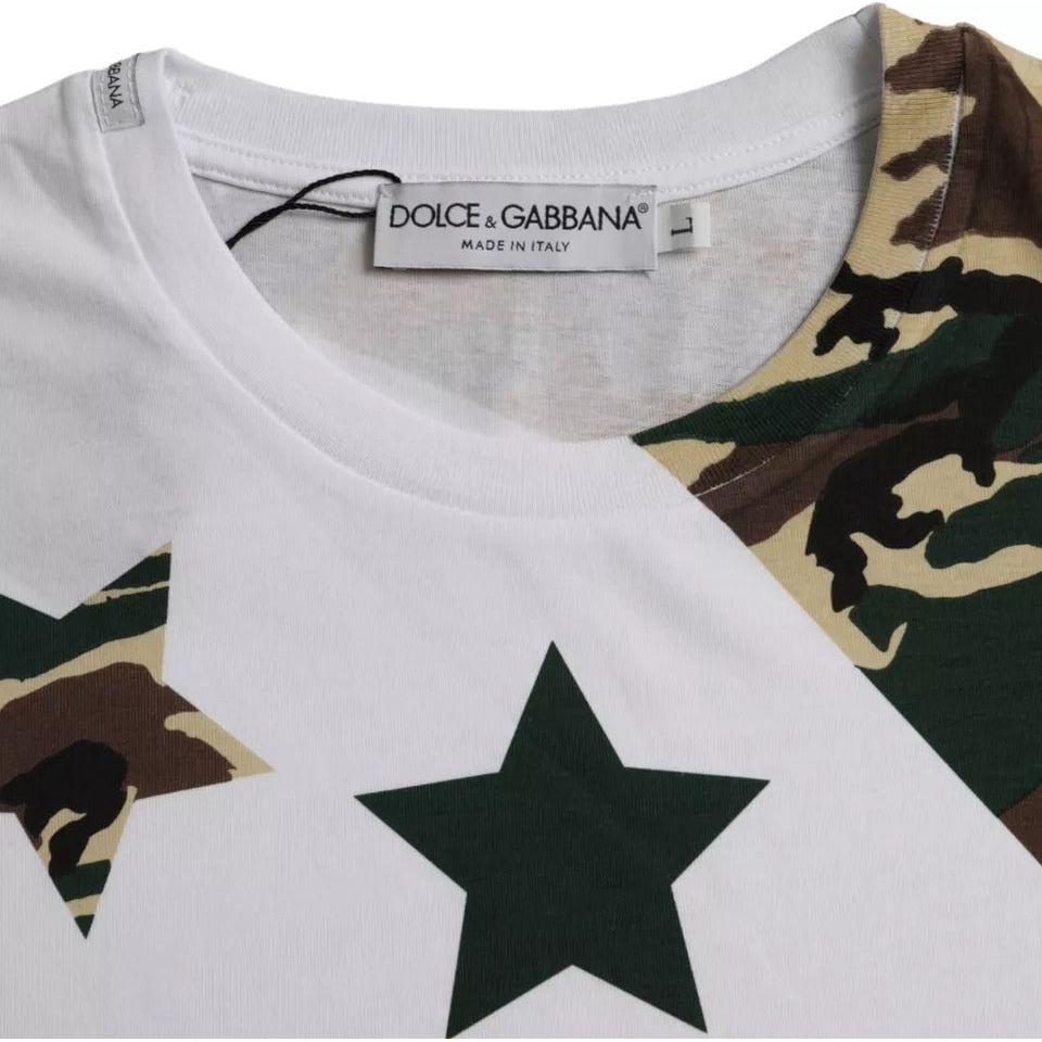 Dolce & Gabbana White Camouflage Stars Crew Neck Men T-shirt Dolce & Gabbana Gray