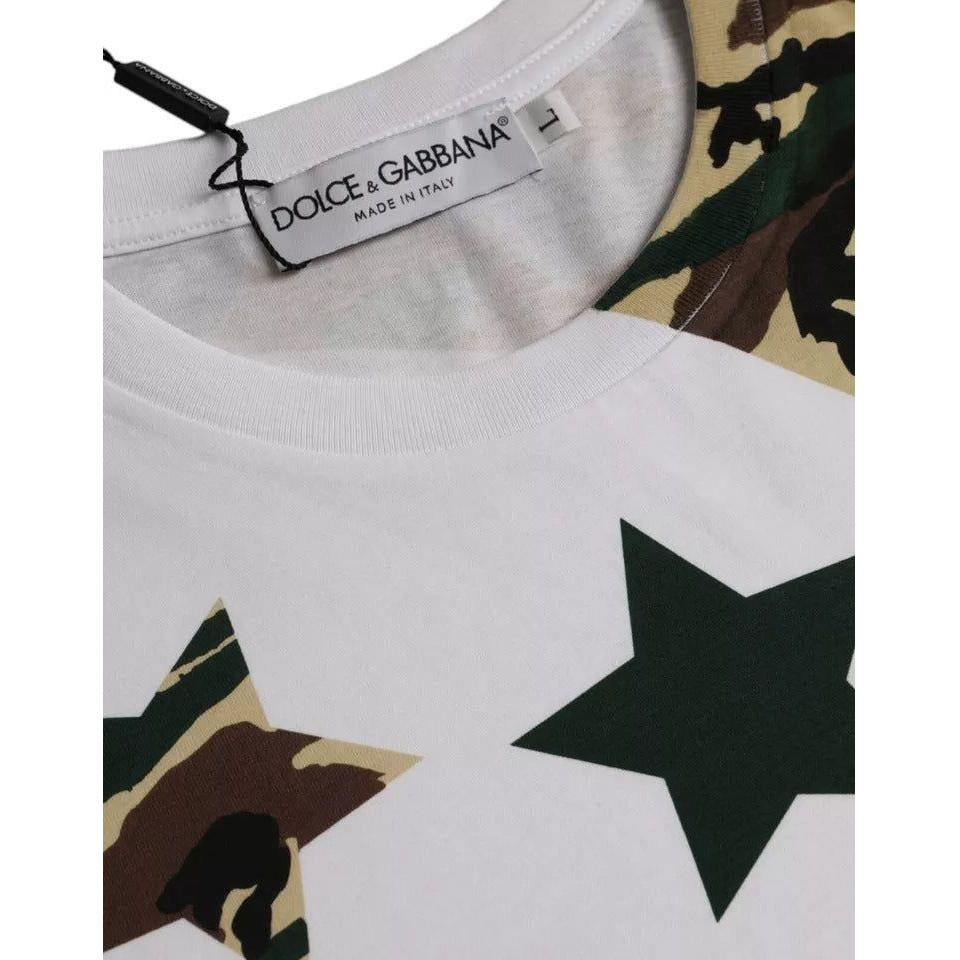 Dolce & Gabbana White Camouflage Stars Crew Neck Men T-shirt Dolce & Gabbana Gray