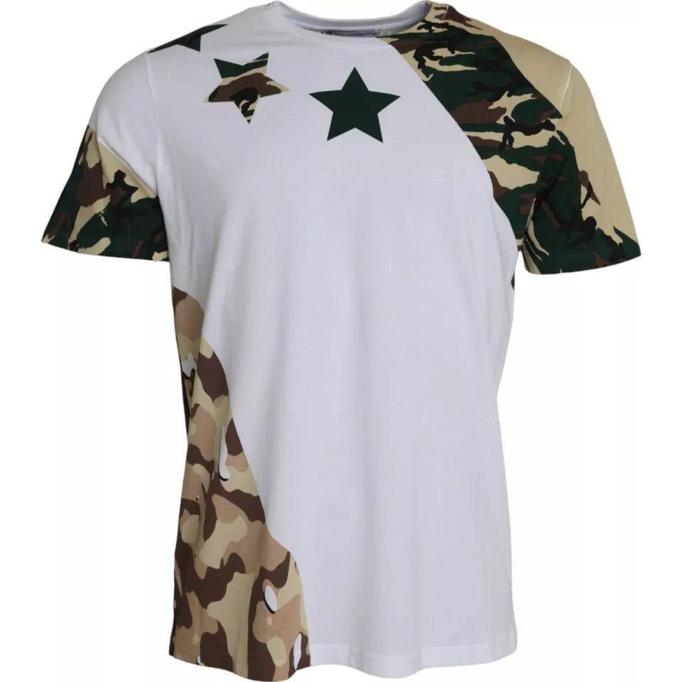 Dolce & Gabbana White Camouflage Stars Crew Neck Men T-shirt Dolce & Gabbana Gray