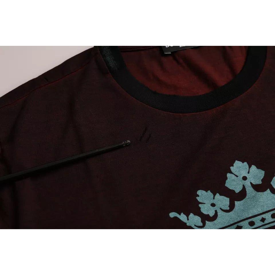 Dolce & Gabbana Bordeaux Crown Print Round Neck Cotton T-shirt Dolce & Gabbana Black