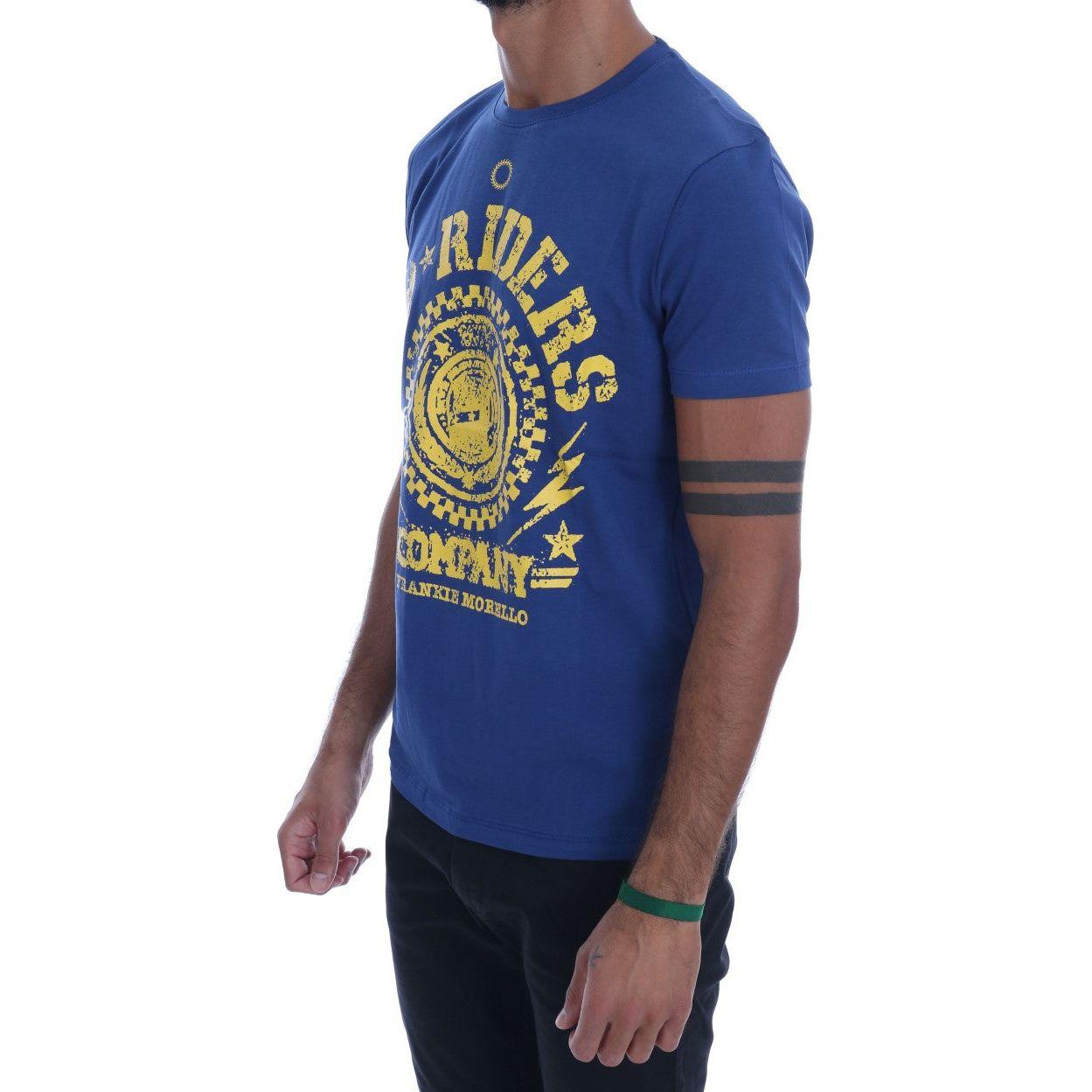 Frankie Morello Stylish Blue Riders Motif Cotton Tee Frankie Morello Dark Slate Gray