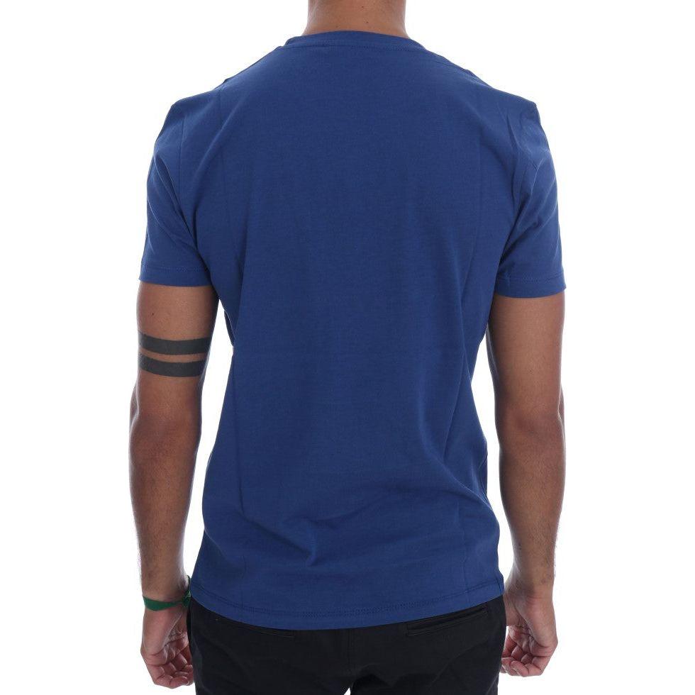 Frankie Morello Stylish Blue Riders Motif Cotton Tee Frankie Morello Dark Slate Gray