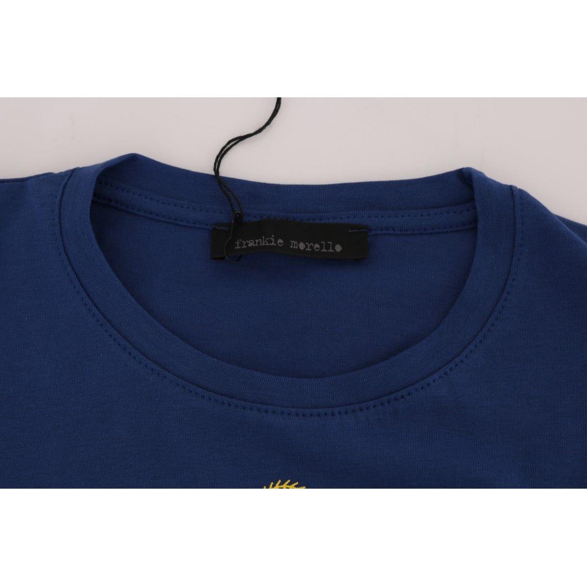 Frankie Morello Stylish Blue Riders Motif Cotton Tee Frankie Morello Midnight Blue