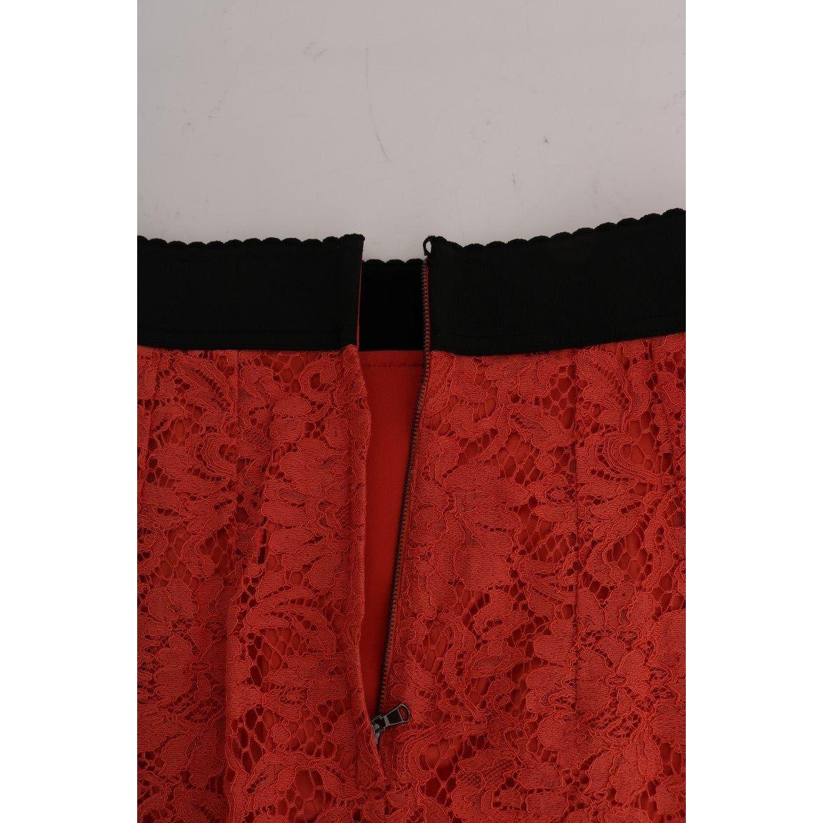 Dolce & Gabbana Orange Macramé Lace Pencil Skirt Dolce & Gabbana Dark Red