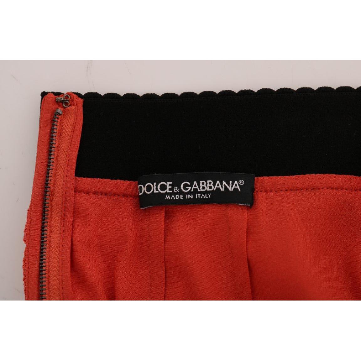 Dolce & Gabbana Orange Macramé Lace Pencil Skirt Dolce & Gabbana Black