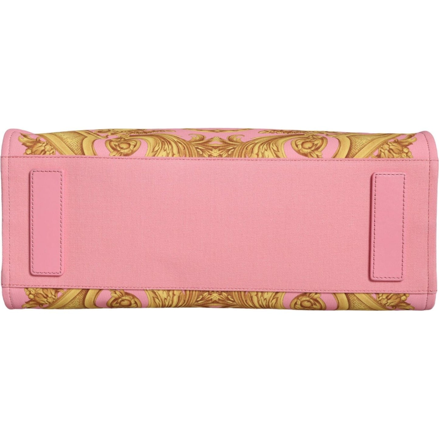 Versace Pink Printed Large Fabric Leather Shopping Tote Bag Versace Tan