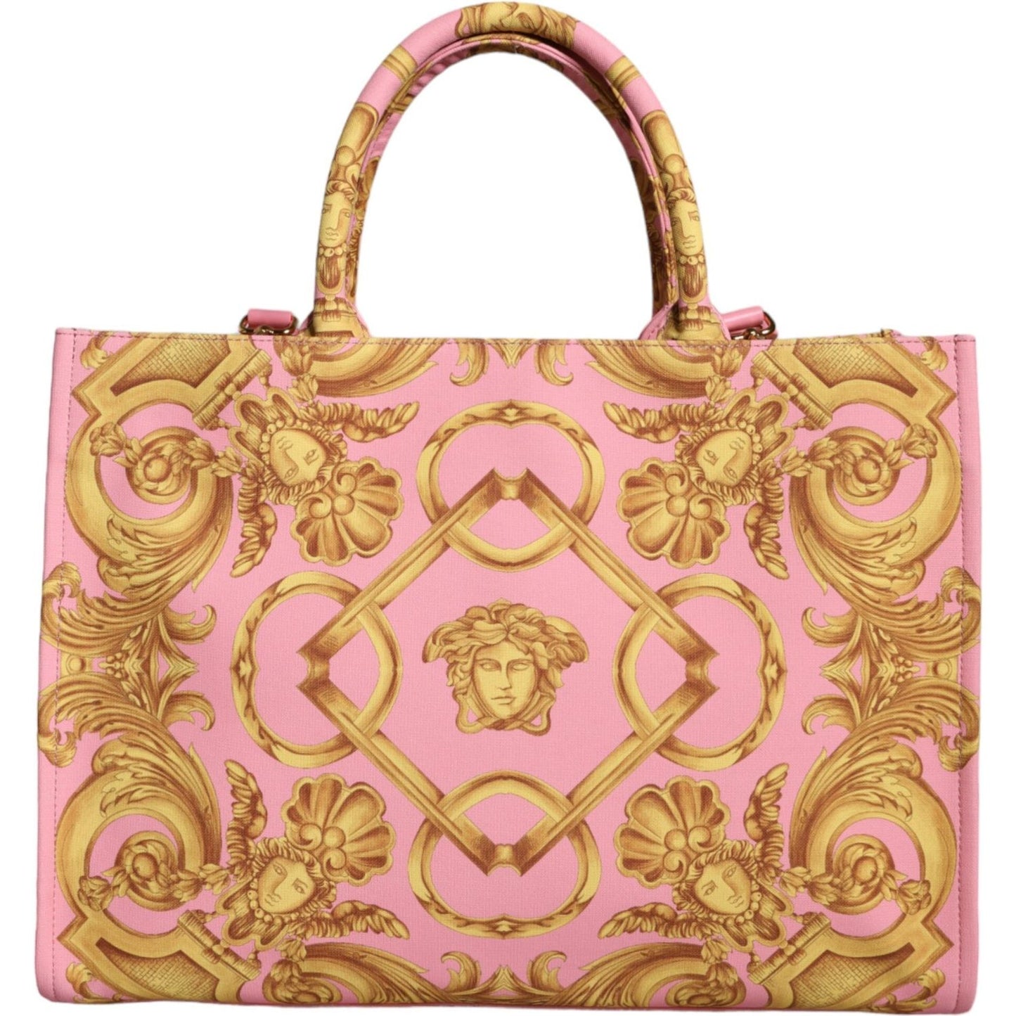 Versace Pink Printed Large Fabric Leather Shopping Tote Bag Versace Dark Salmon