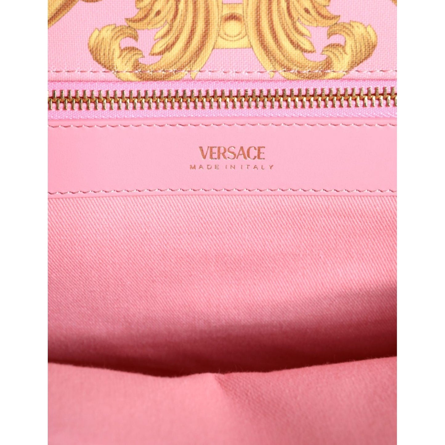 Versace Pink Printed Large Fabric Leather Shopping Tote Bag Versace Light Pink
