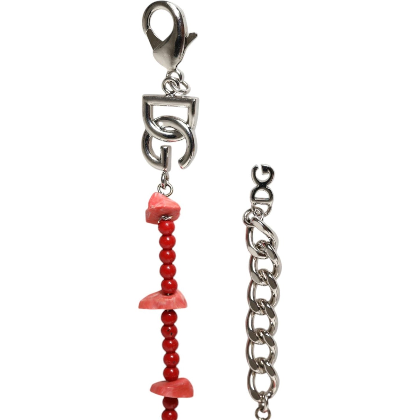 Dolce & Gabbana Silver Tone Brass Beaded Resin DG Logo Chain Bracelet Bracelet Dolce & Gabbana Dim Gray