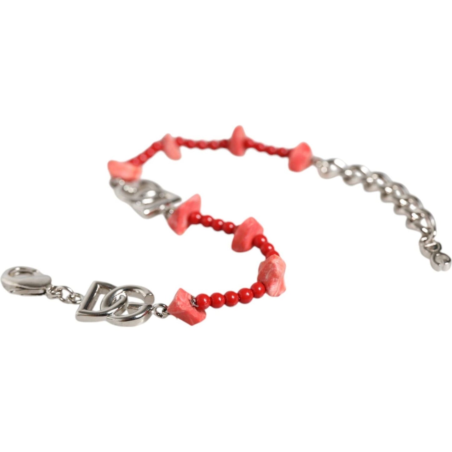 Dolce & Gabbana Silver Tone Brass Beaded Resin DG Logo Chain Bracelet Bracelet Dolce & Gabbana Rosy Brown