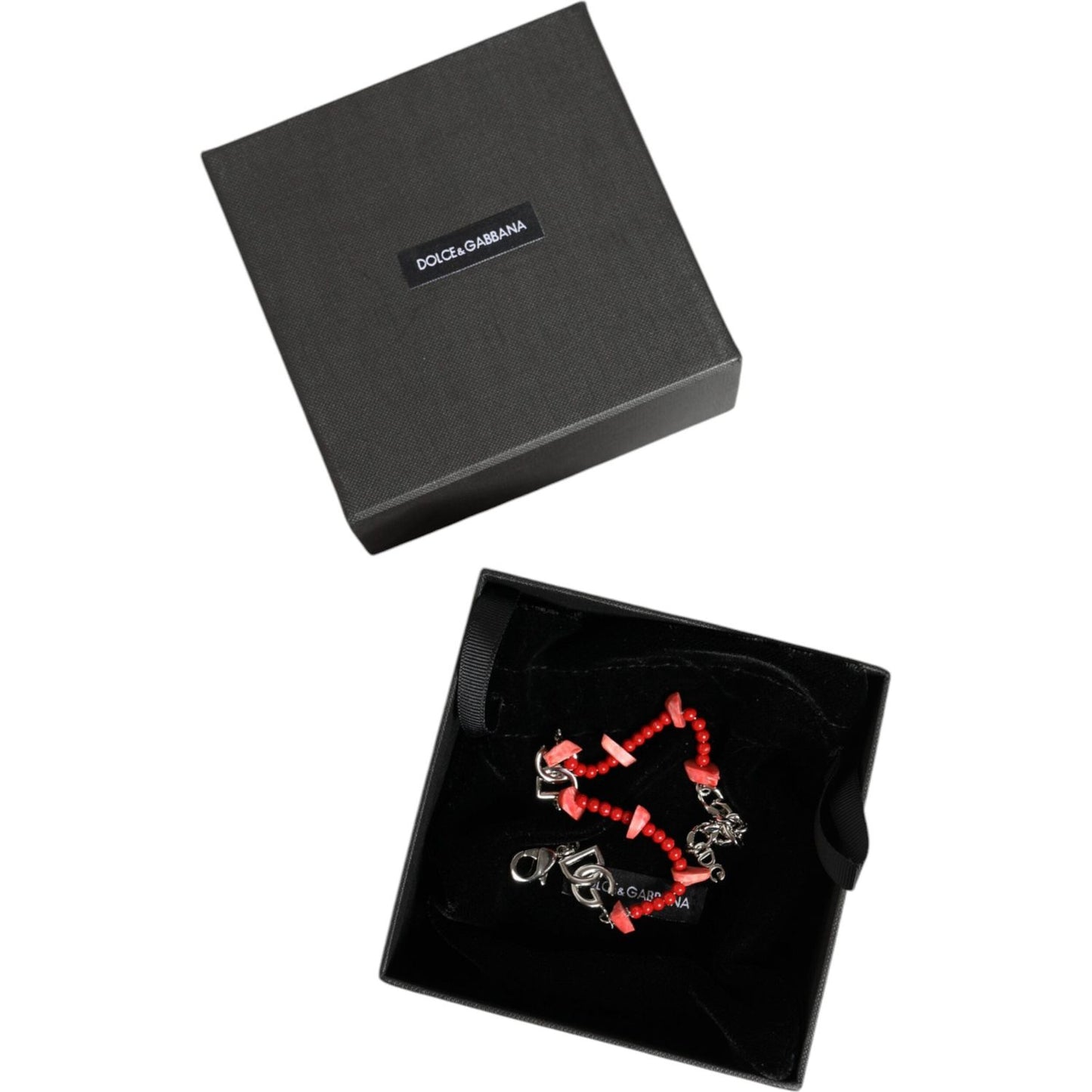 Dolce & Gabbana Silver Tone Brass Beaded Resin DG Logo Chain Bracelet Bracelet Dolce & Gabbana Dark Slate Gray
