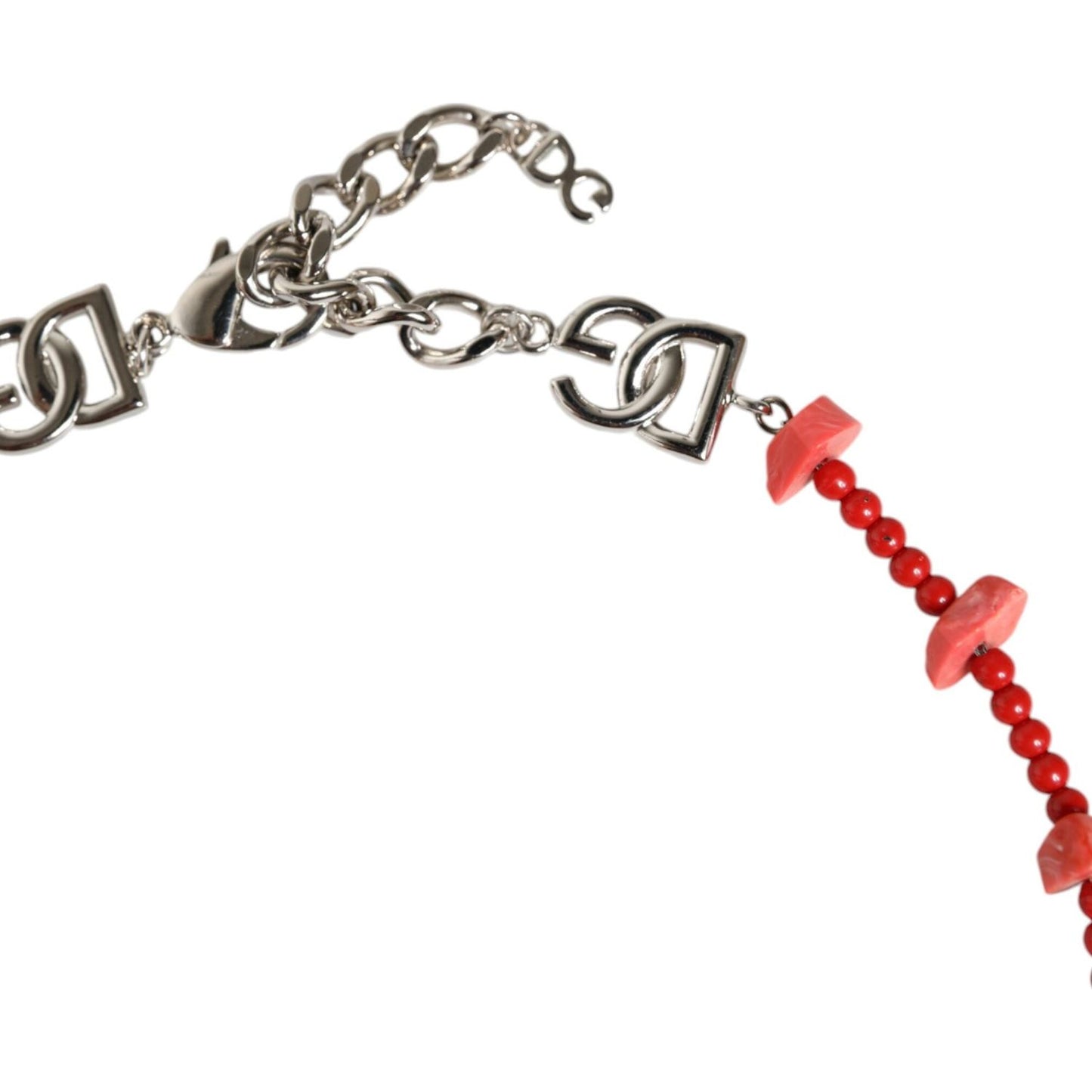 Dolce & Gabbana Silver Tone Brass Beaded Resin DG Logo Chain Necklace Necklace Dolce & Gabbana Sienna