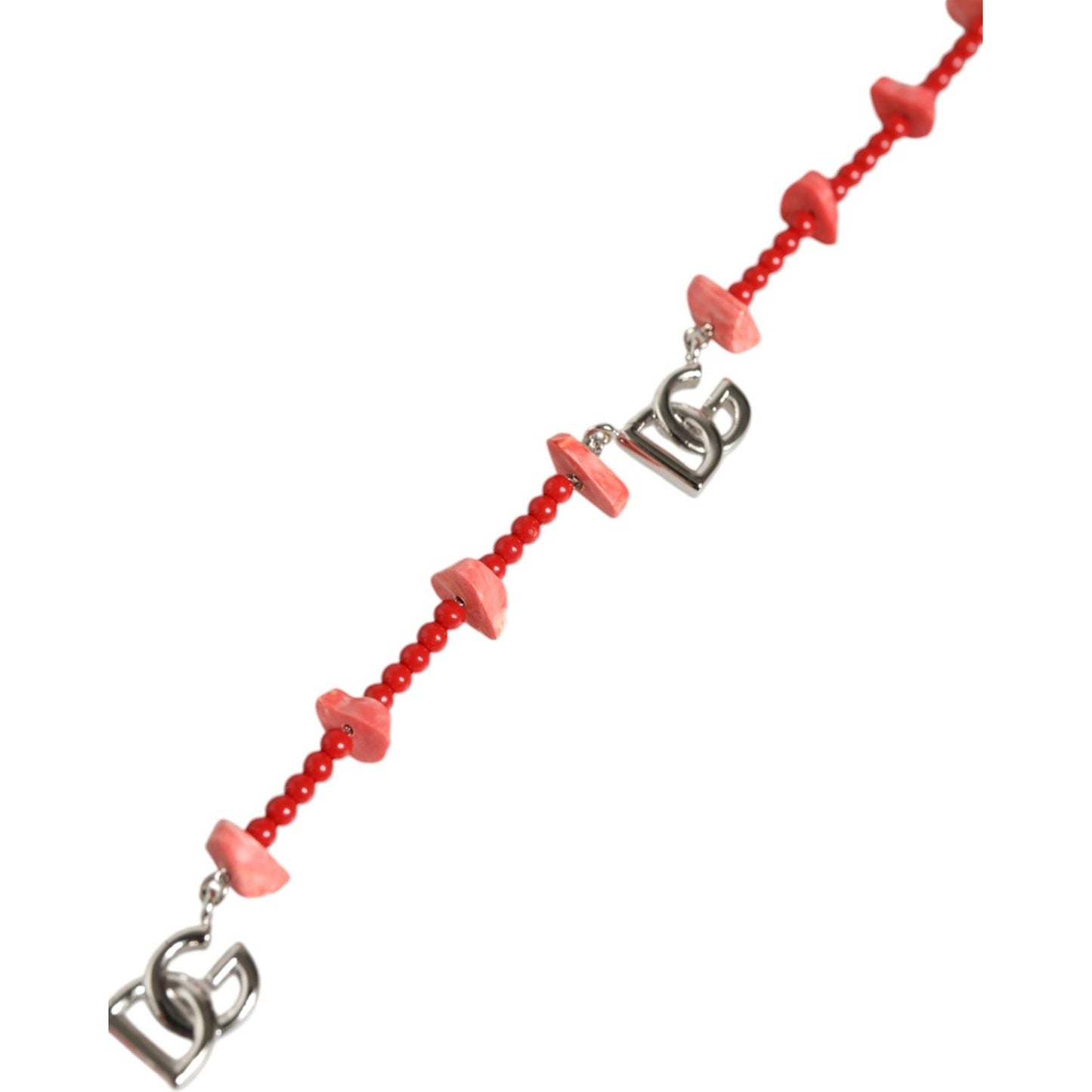 Dolce & Gabbana Silver Tone Brass Beaded Resin DG Logo Chain Necklace Necklace Dolce & Gabbana Pale Violet Red