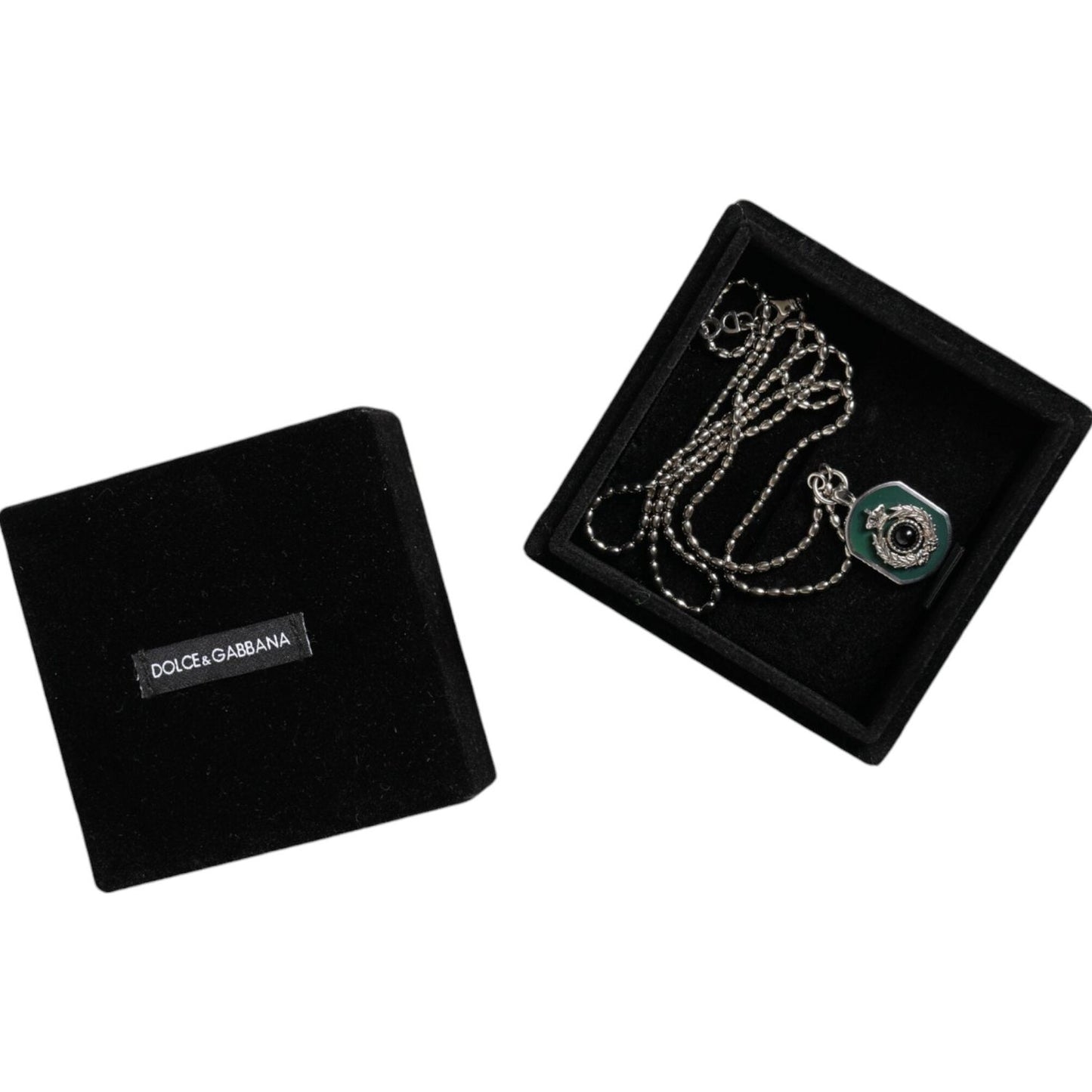 Dolce & Gabbana Sterling Silver 925 Chain Bar Gem Pendant Logo Necklace Necklace Dolce & Gabbana Black