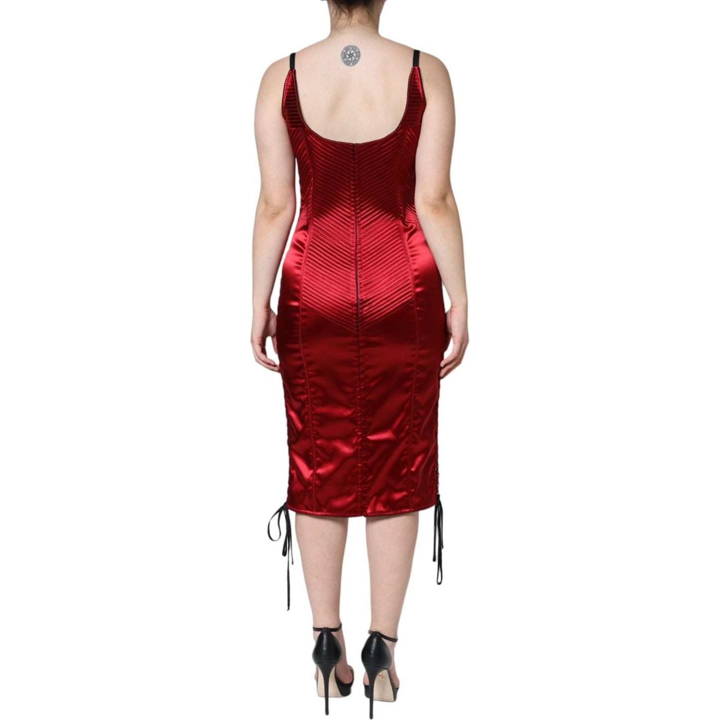 Dolce & Gabbana Red Bustier Corset Lace Bodycon Midi Dress Dolce & Gabbana Gray