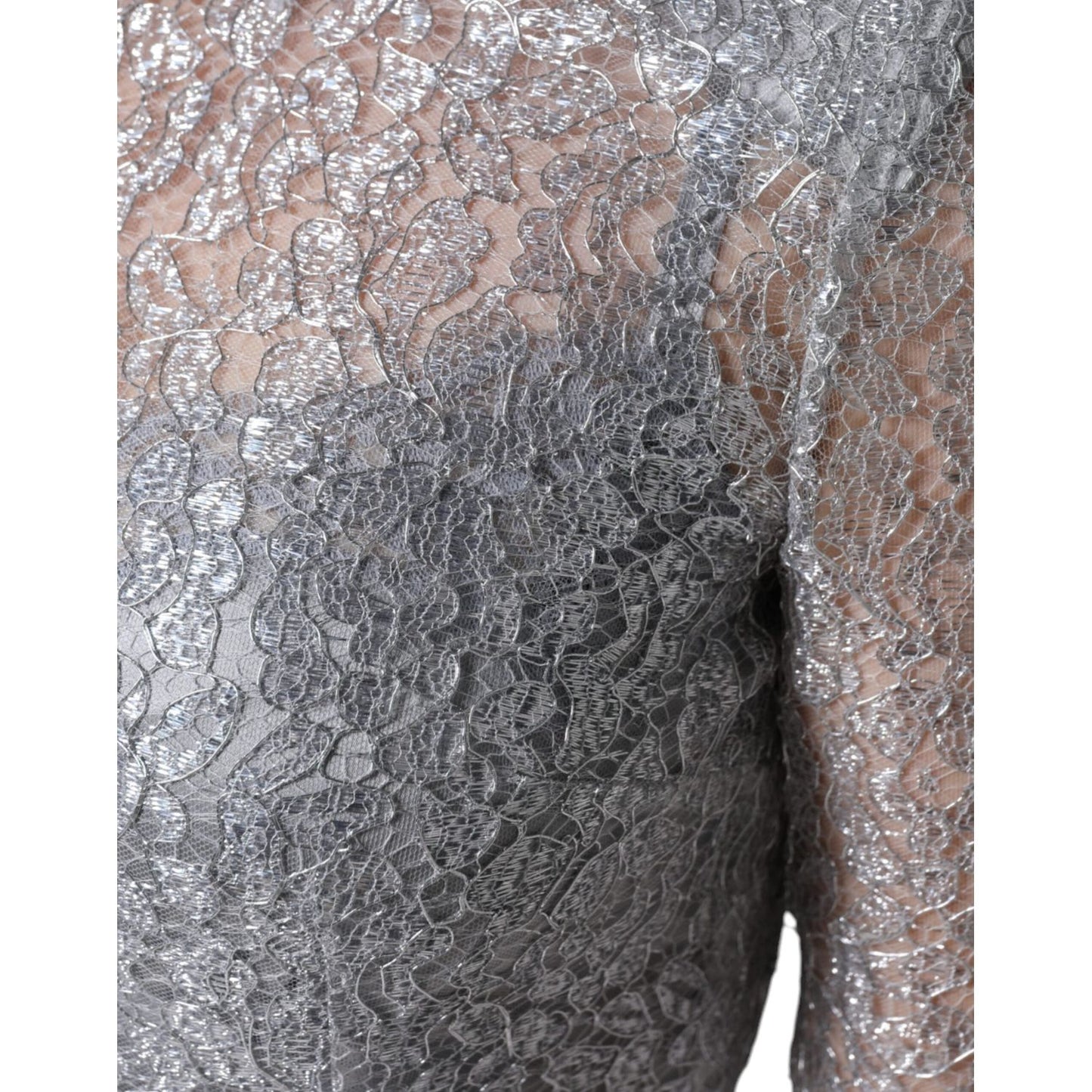 Dolce & Gabbana Silver Floral Lace Bodycon Sheath Midi Dress Dolce & Gabbana Slate Gray