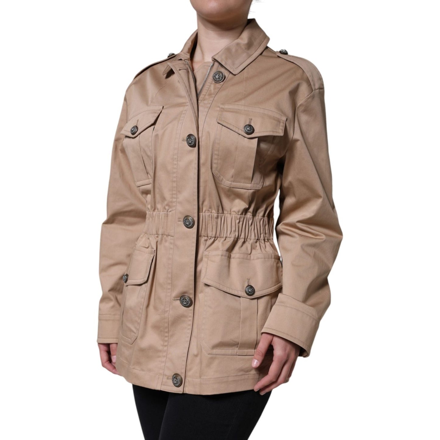 Dolce & Gabbana Beige Cotton Long Sleeve Collared Coat Jacket Dolce & Gabbana Rosy Brown