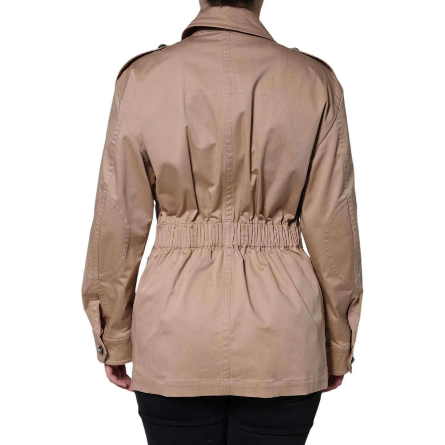 Dolce & Gabbana Beige Cotton Long Sleeve Collared Coat Jacket Dolce & Gabbana Rosy Brown