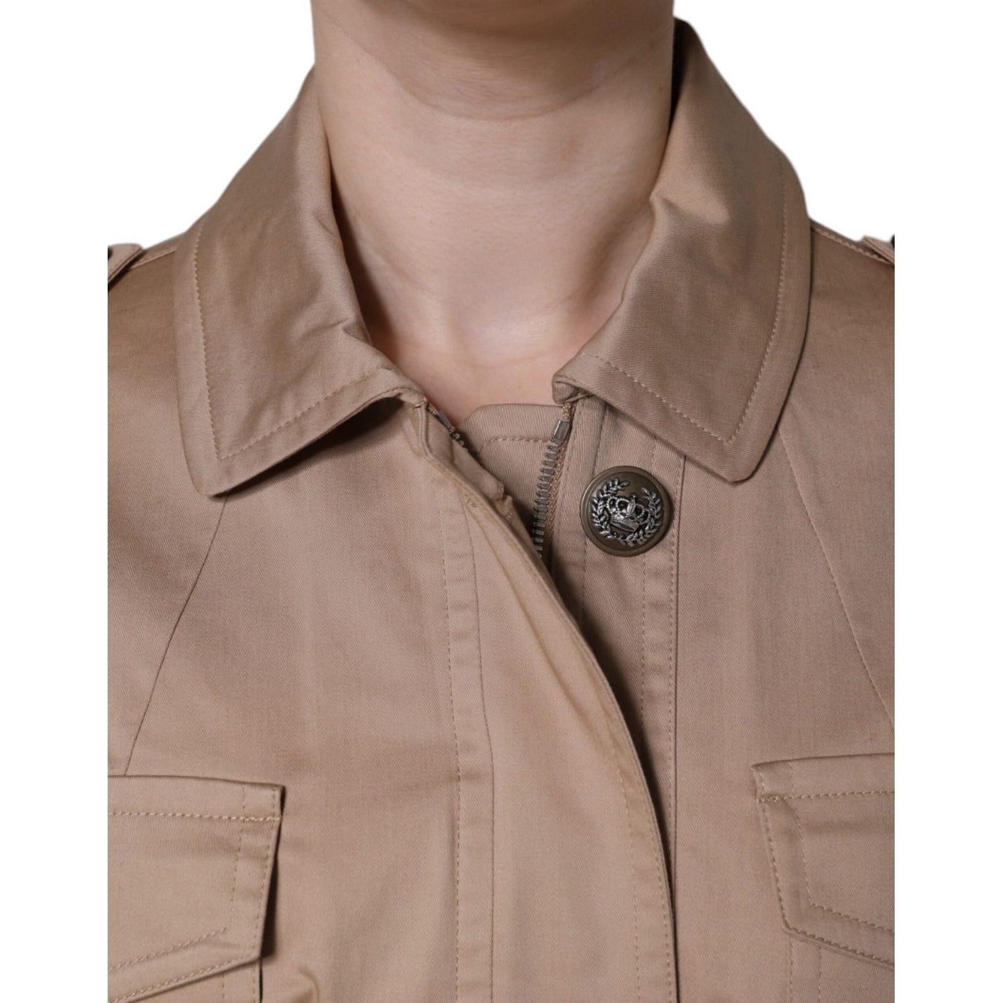 Dolce & Gabbana Beige Cotton Long Sleeve Collared Coat Jacket Dolce & Gabbana Rosy Brown