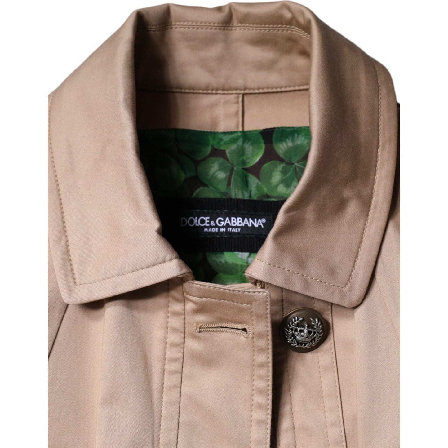 Dolce & Gabbana Beige Cotton Long Sleeve Collared Coat Jacket Dolce & Gabbana Rosy Brown