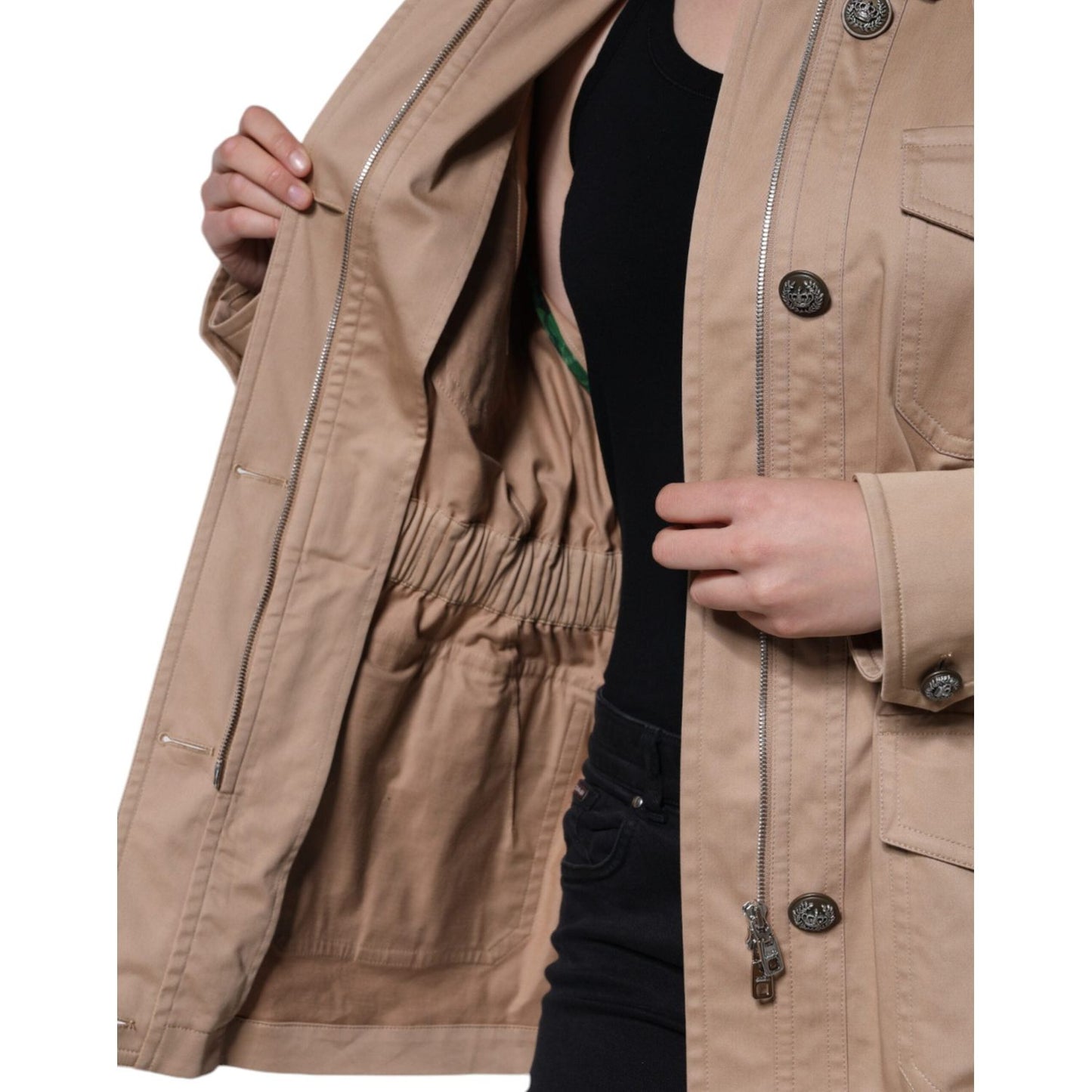 Dolce & Gabbana Beige Cotton Long Sleeve Collared Coat Jacket Dolce & Gabbana Rosy Brown
