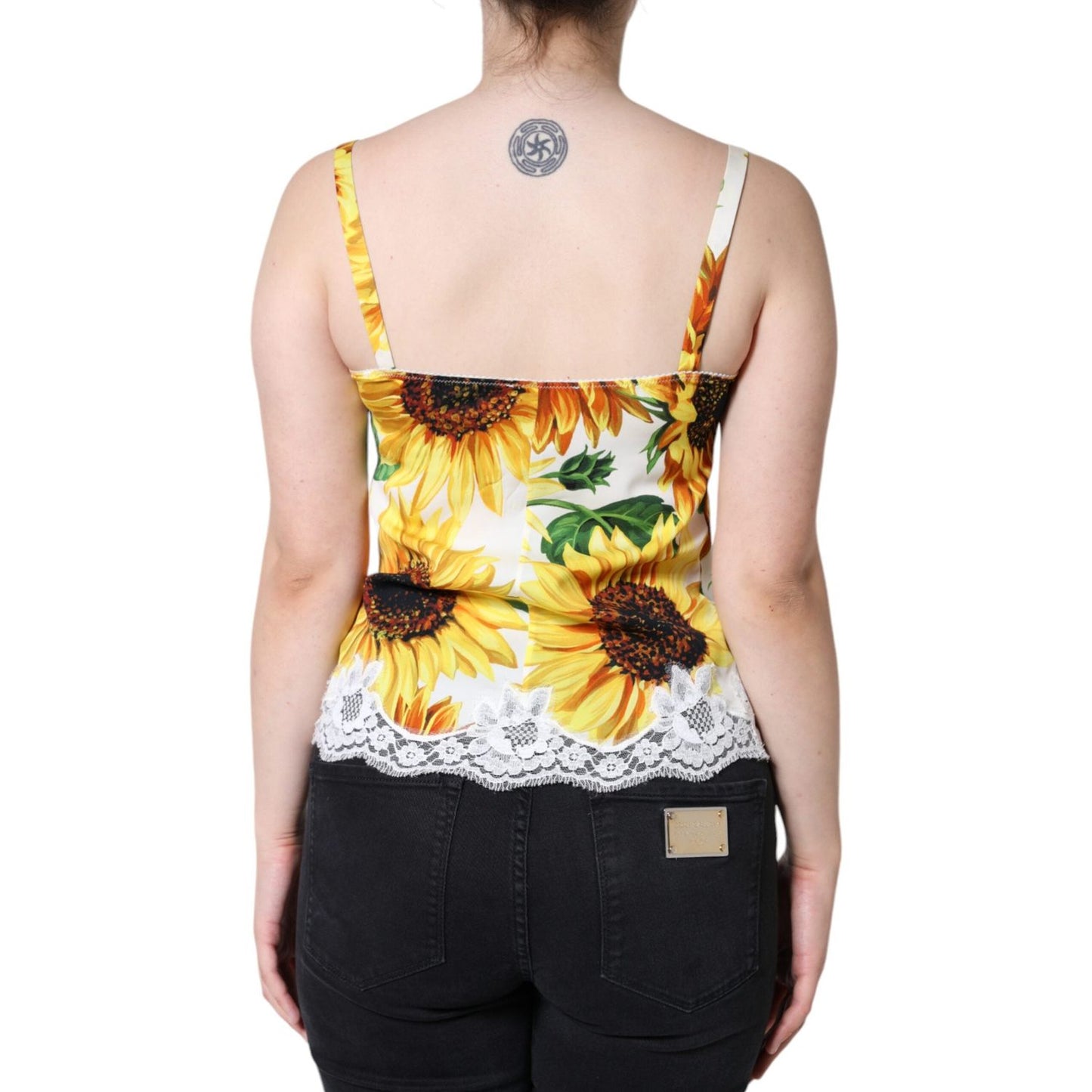 Dolce & Gabbana White Silk Sunflower Lace Sleeveless Tank Top Dolce & Gabbana Black