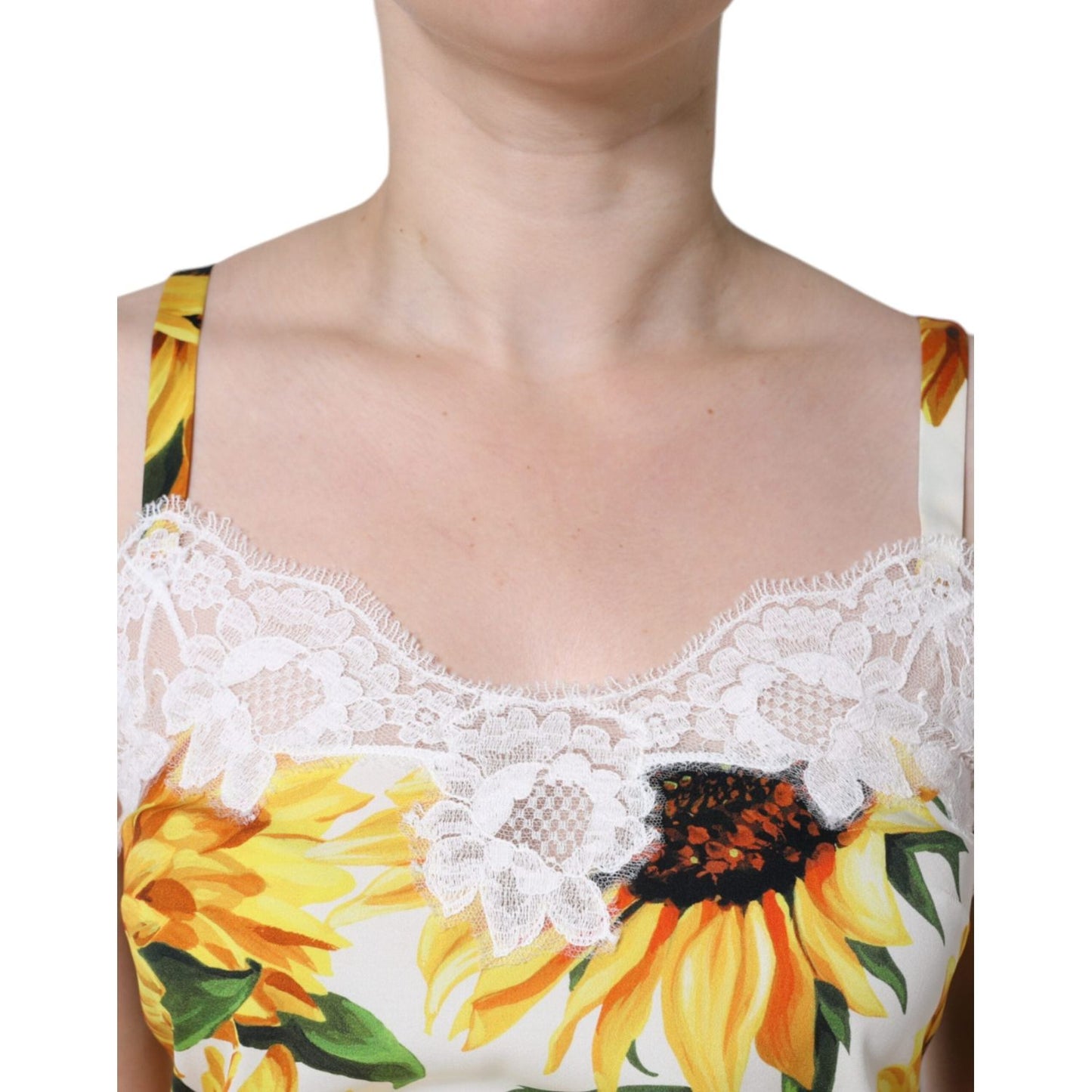 Dolce & Gabbana White Silk Sunflower Lace Sleeveless Tank Top Dolce & Gabbana Gray
