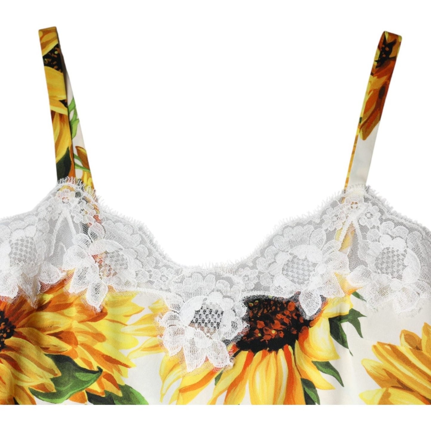 Dolce & Gabbana White Silk Sunflower Lace Sleeveless Tank Top Dolce & Gabbana Light Gray