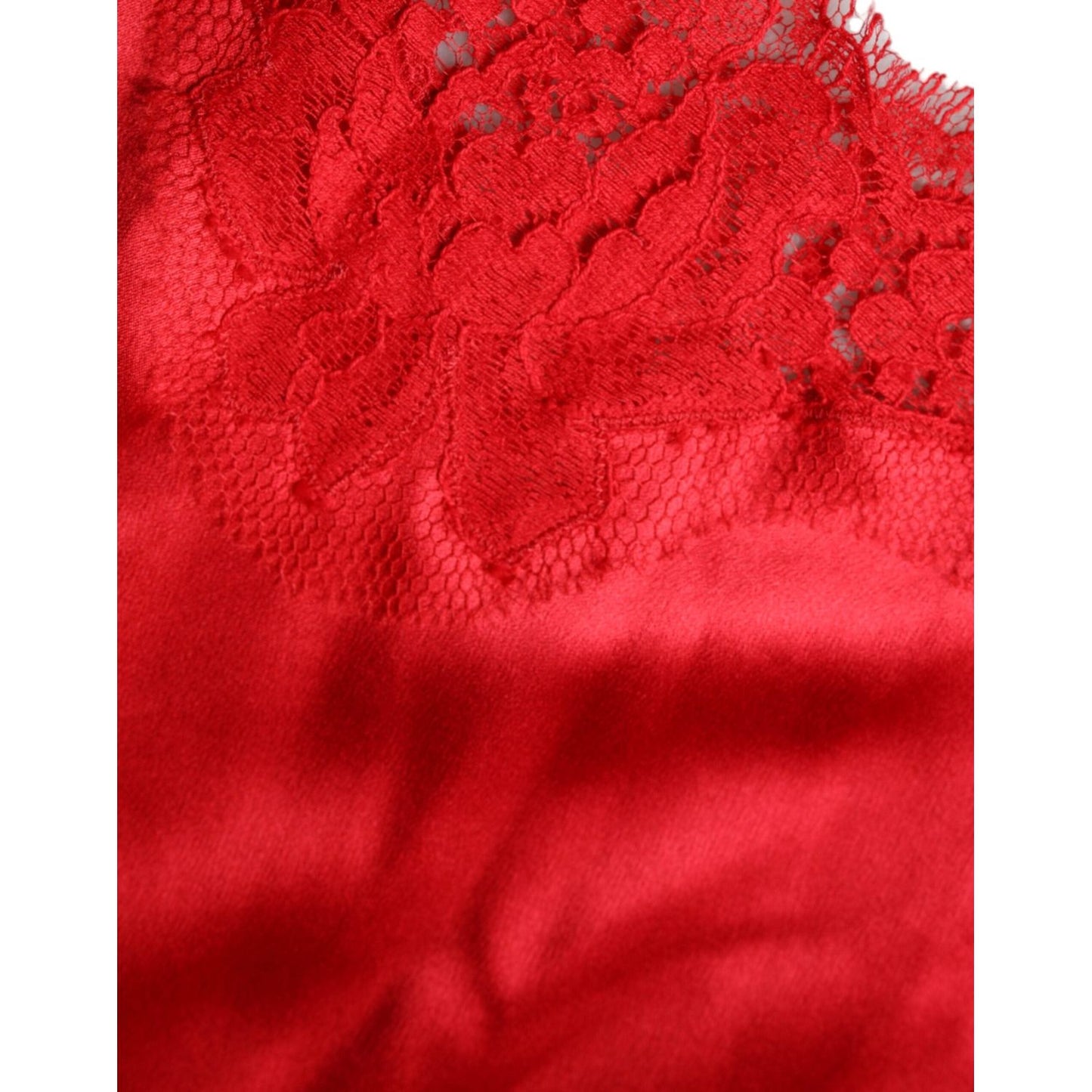 Dolce & Gabbana Red Satin Lace Trim Round Neck Blouse Top Dolce & Gabbana Firebrick
