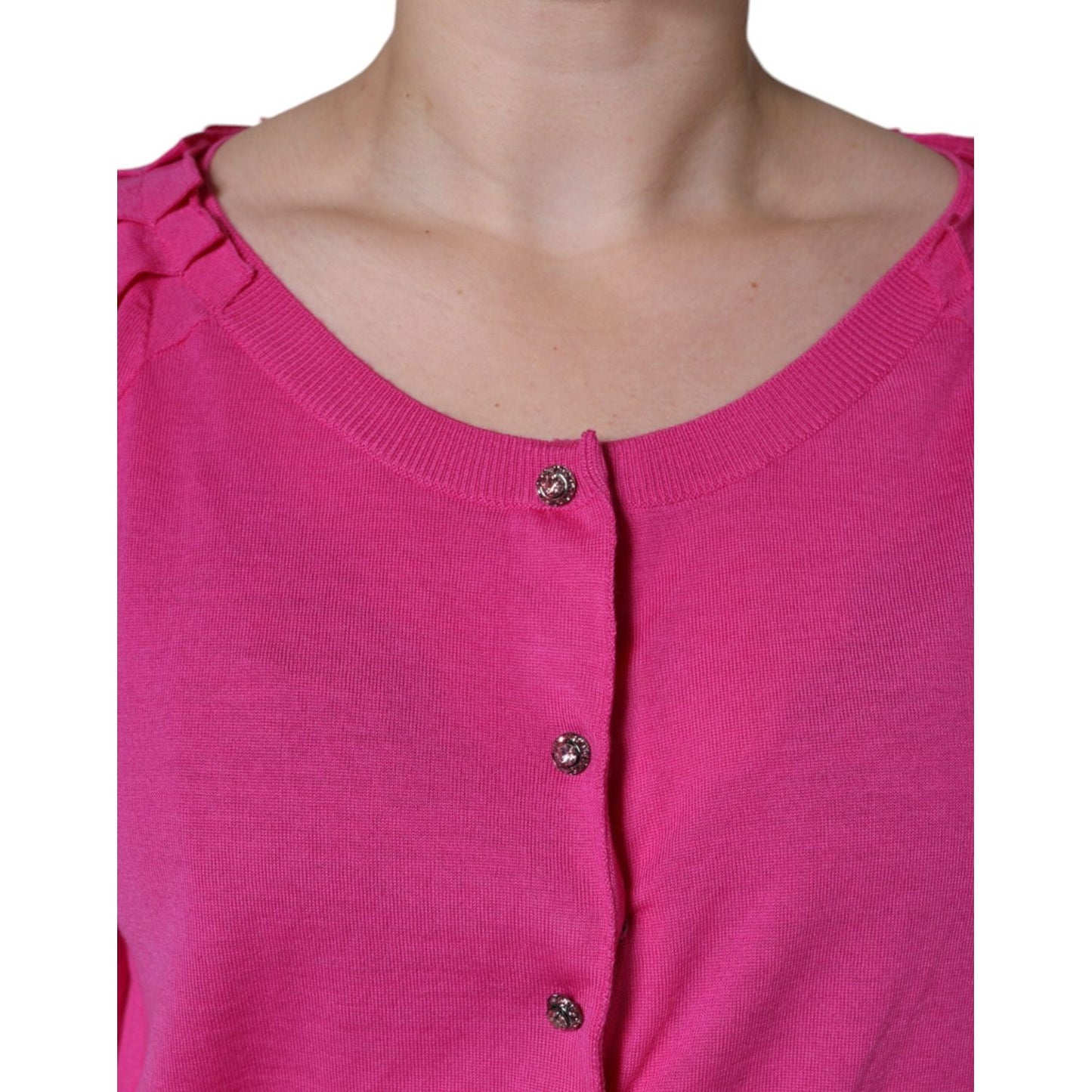Dolce & Gabbana Pink Wool Button Down Short Sleeve Blouse Top Dolce & Gabbana Maroon