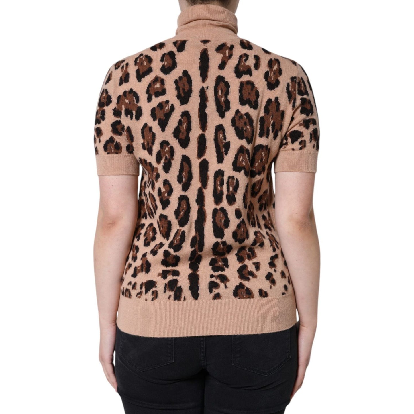 Dolce & Gabbana Beige Leopard Print Wool Turtleneck Top Dolce & Gabbana Rosy Brown