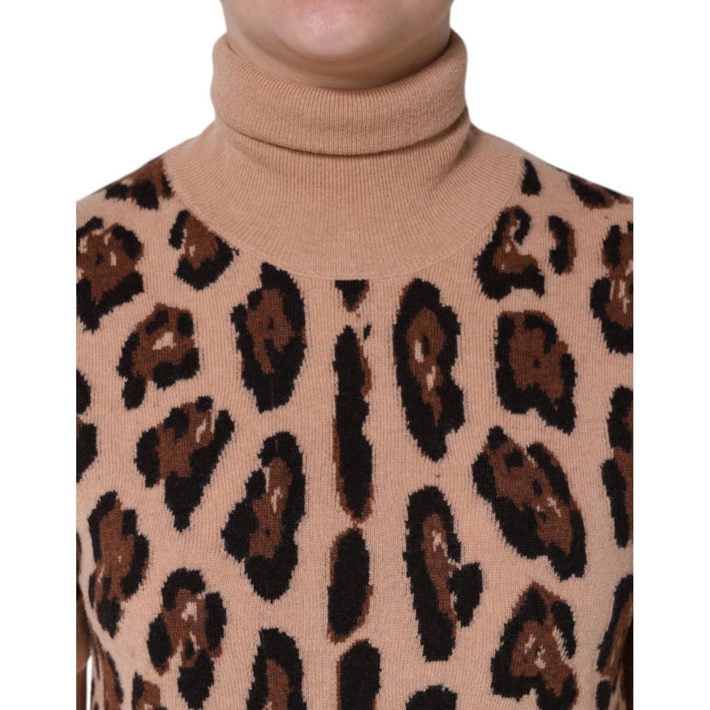 Dolce & Gabbana Beige Leopard Print Wool Turtleneck Top Dolce & Gabbana Rosy Brown