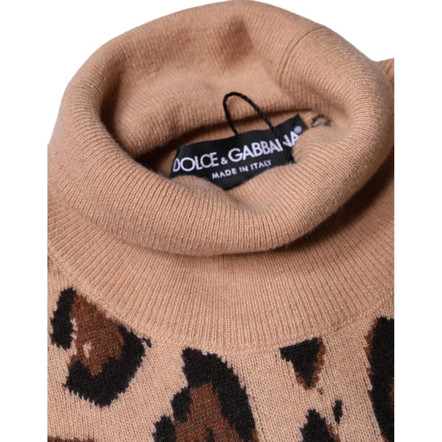 Dolce & Gabbana Beige Leopard Print Wool Turtleneck Top Dolce & Gabbana Rosy Brown