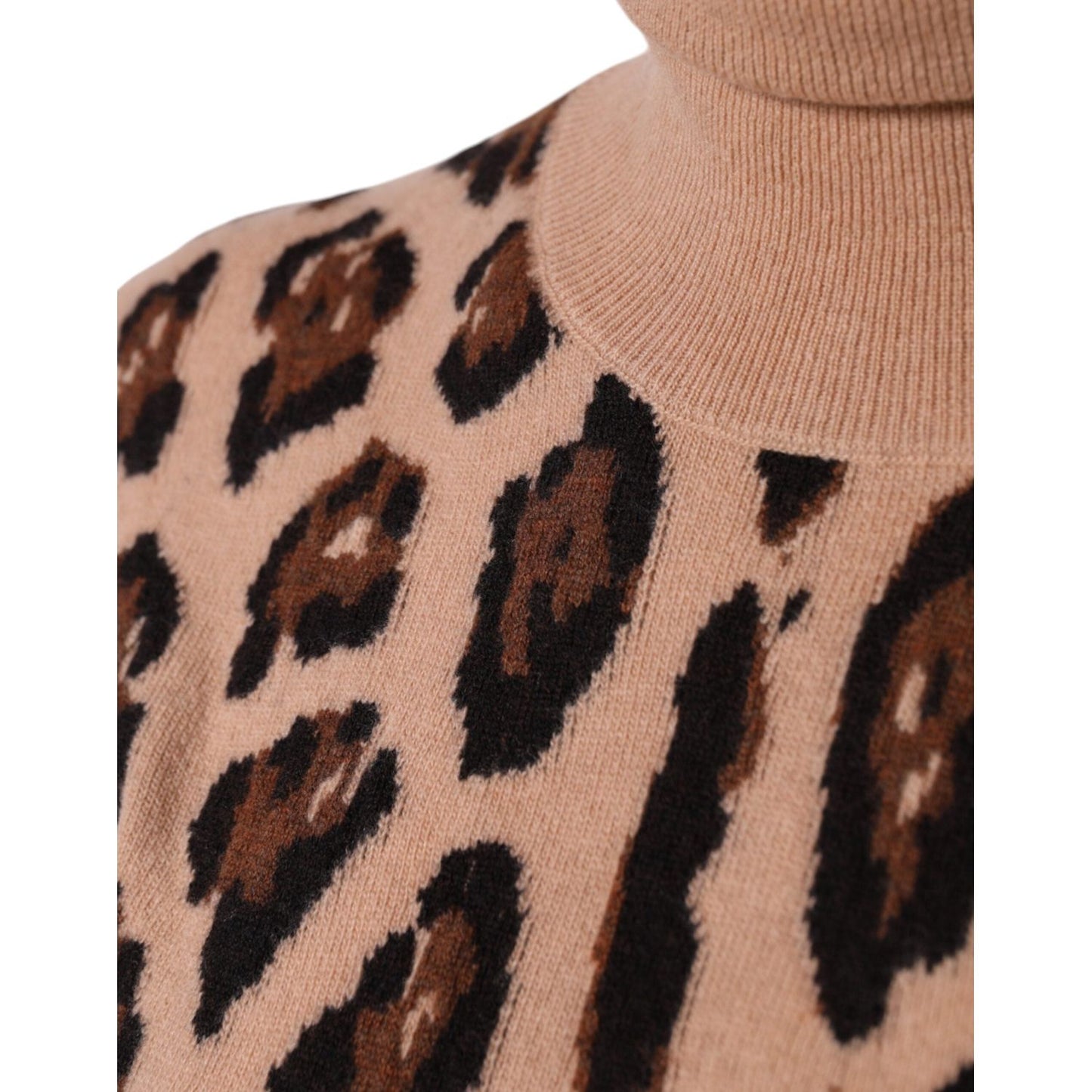 Dolce & Gabbana Beige Leopard Print Wool Turtleneck Top Dolce & Gabbana Rosy Brown