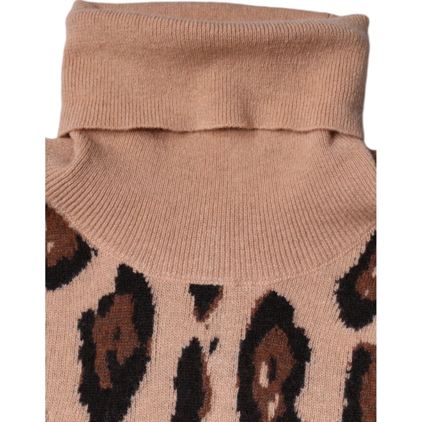 Dolce & Gabbana Beige Leopard Print Wool Turtleneck Top Dolce & Gabbana Rosy Brown