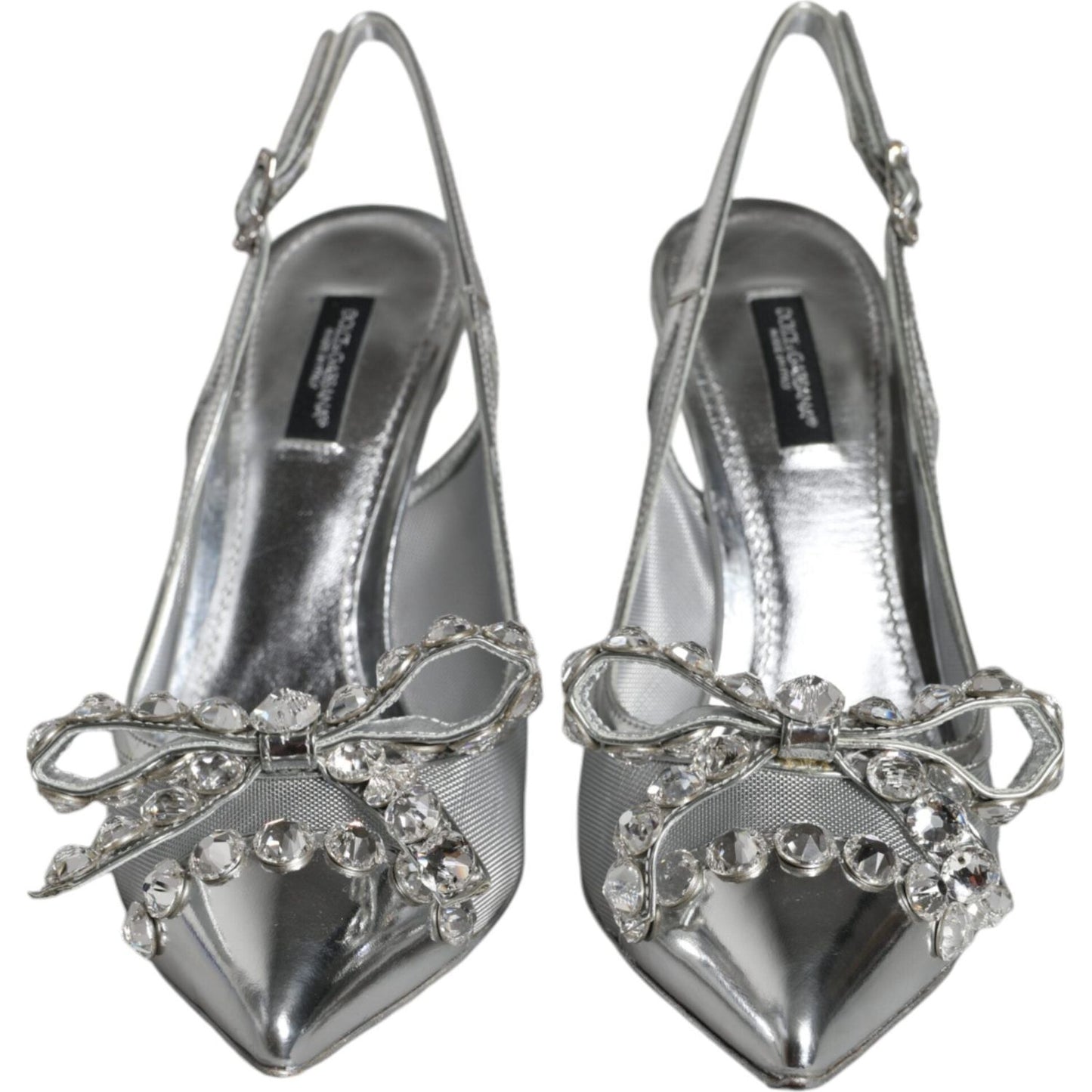 Dolce & Gabbana Silver Mesh Crystal Embellished Slingback Shoes Dolce & Gabbana Dim Gray