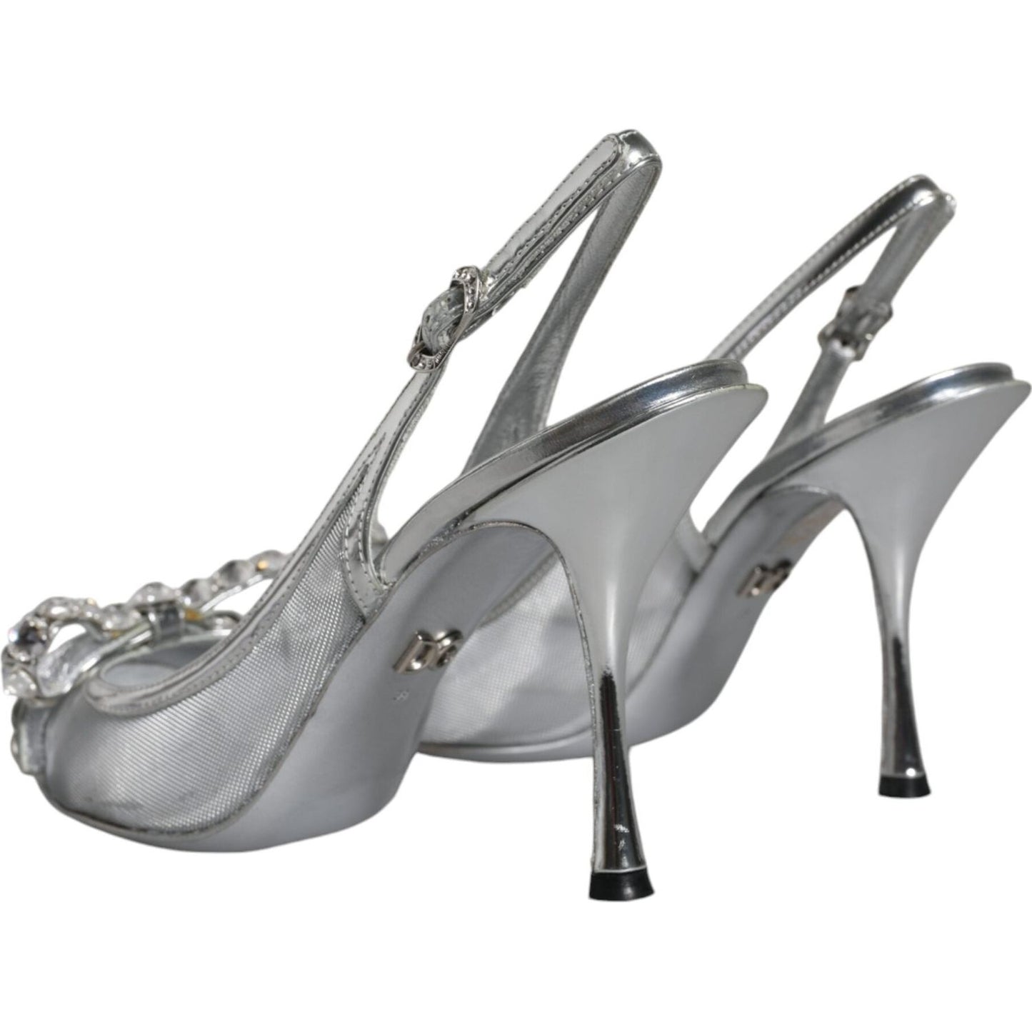 Dolce & Gabbana Silver Mesh Crystal Embellished Slingback Shoes Dolce & Gabbana Light Slate Gray