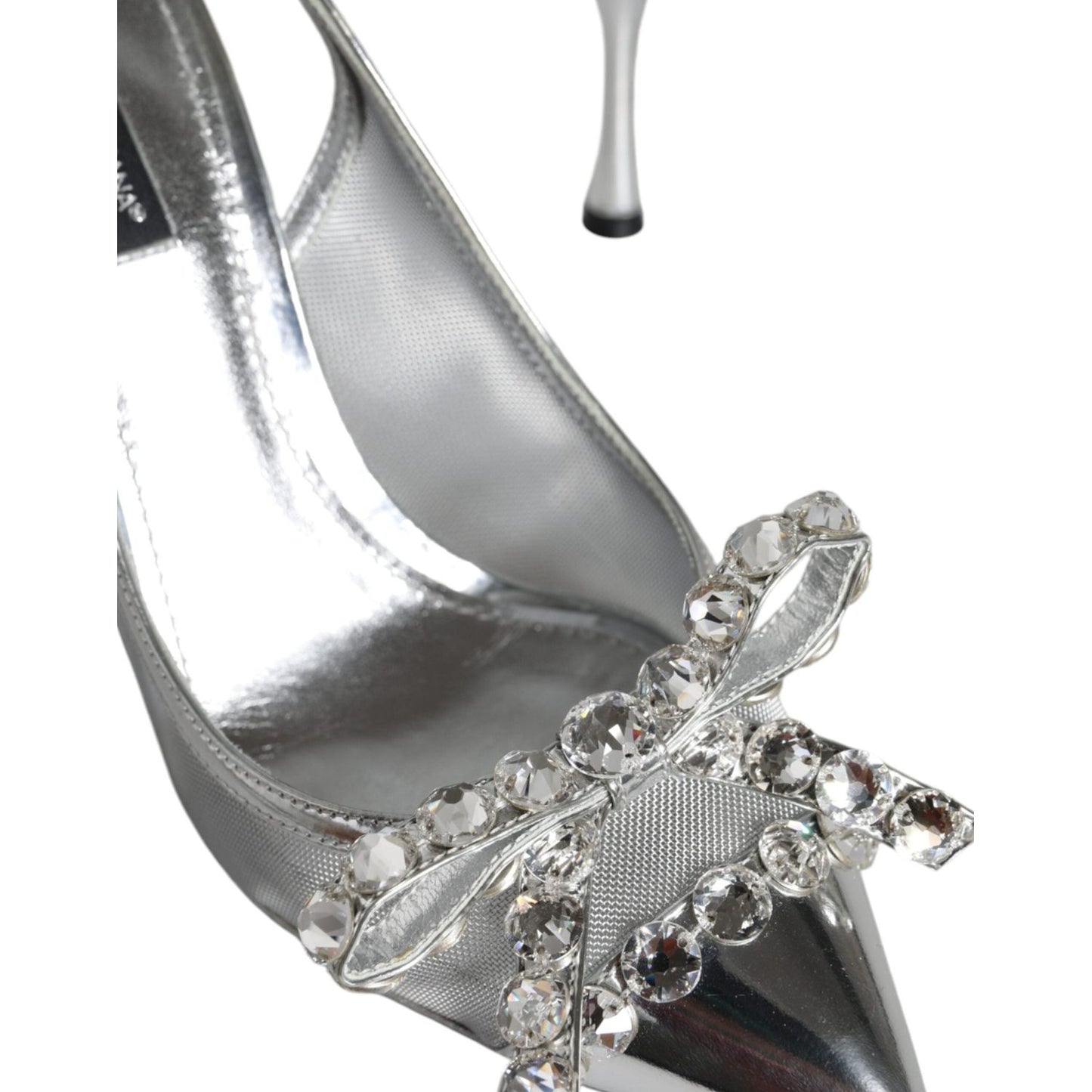 Dolce & Gabbana Silver Mesh Crystal Embellished Slingback Shoes Dolce & Gabbana Light Slate Gray