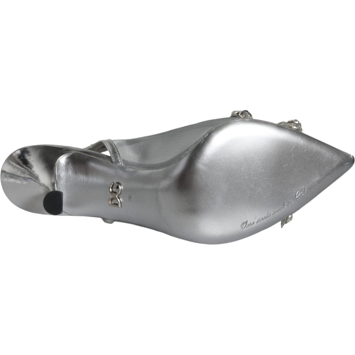 Dolce & Gabbana Silver Mesh Crystal Embellished Slingback Shoes Dolce & Gabbana Light Slate Gray