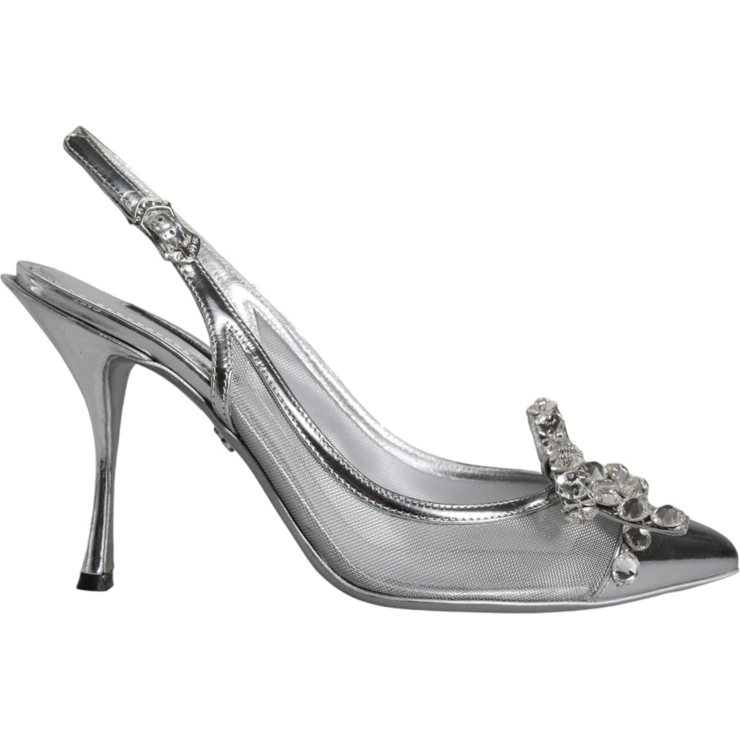 Dolce & Gabbana Silver Mesh Crystal Embellished Slingback Shoes Dolce & Gabbana Light Slate Gray