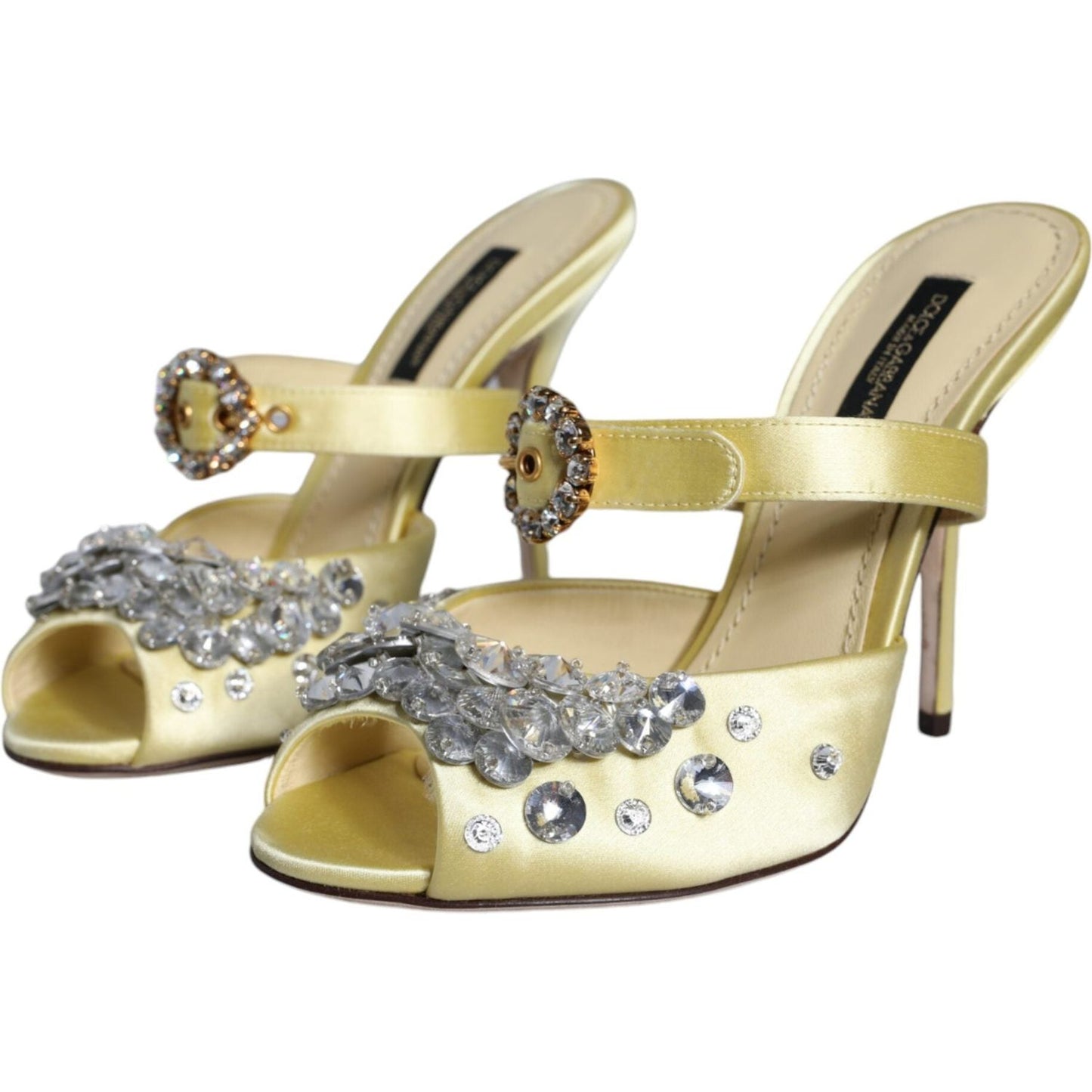 Dolce & Gabbana Yellow Mary Janes Satin Crystal Sandals Shoes Dolce & Gabbana Rosy Brown