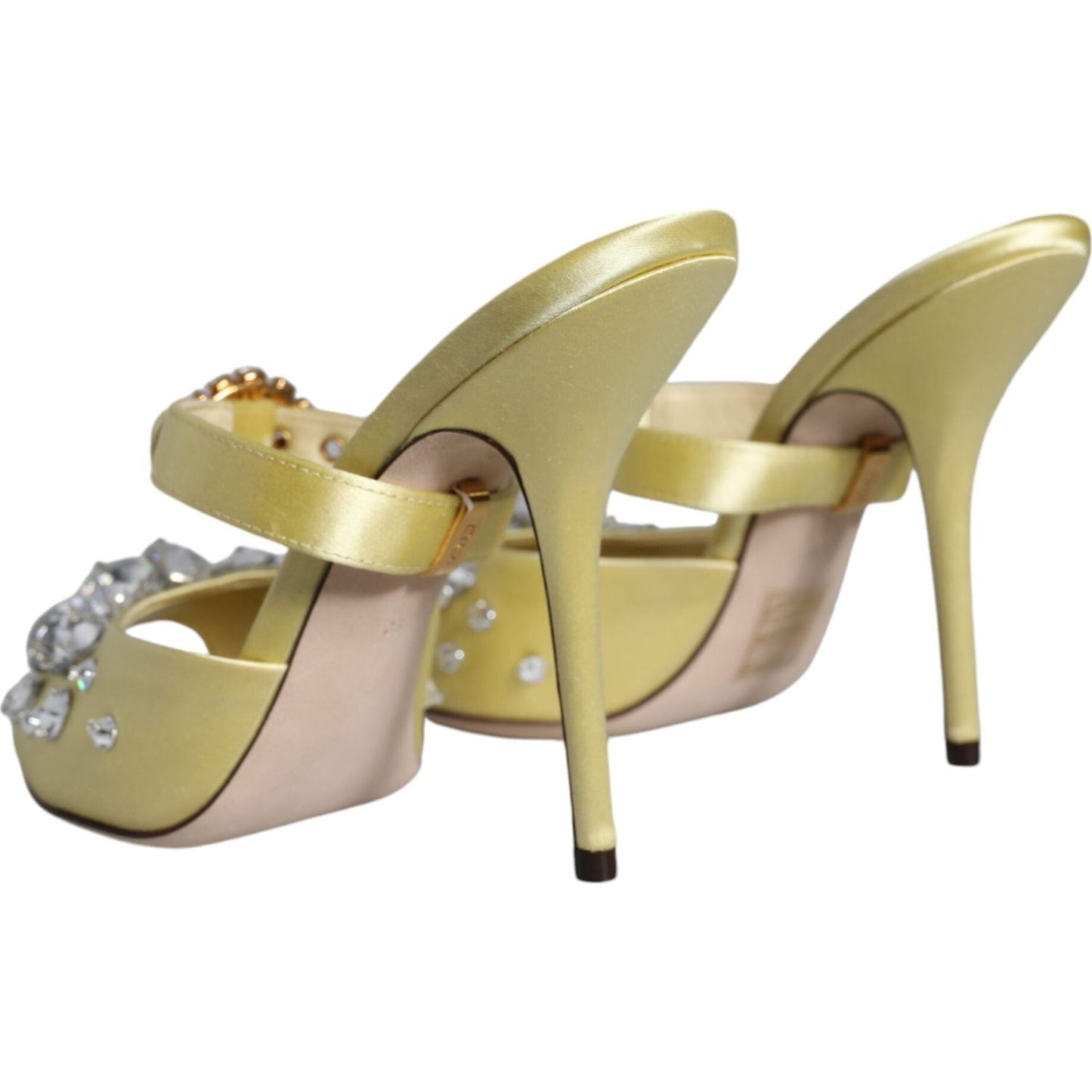 Dolce & Gabbana Yellow Mary Janes Satin Crystal Sandals Shoes Dolce & Gabbana Dark Khaki