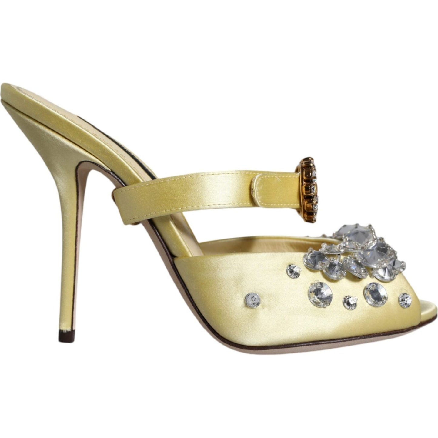 Dolce & Gabbana Yellow Mary Janes Satin Crystal Sandals Shoes Dolce & Gabbana Dark Khaki