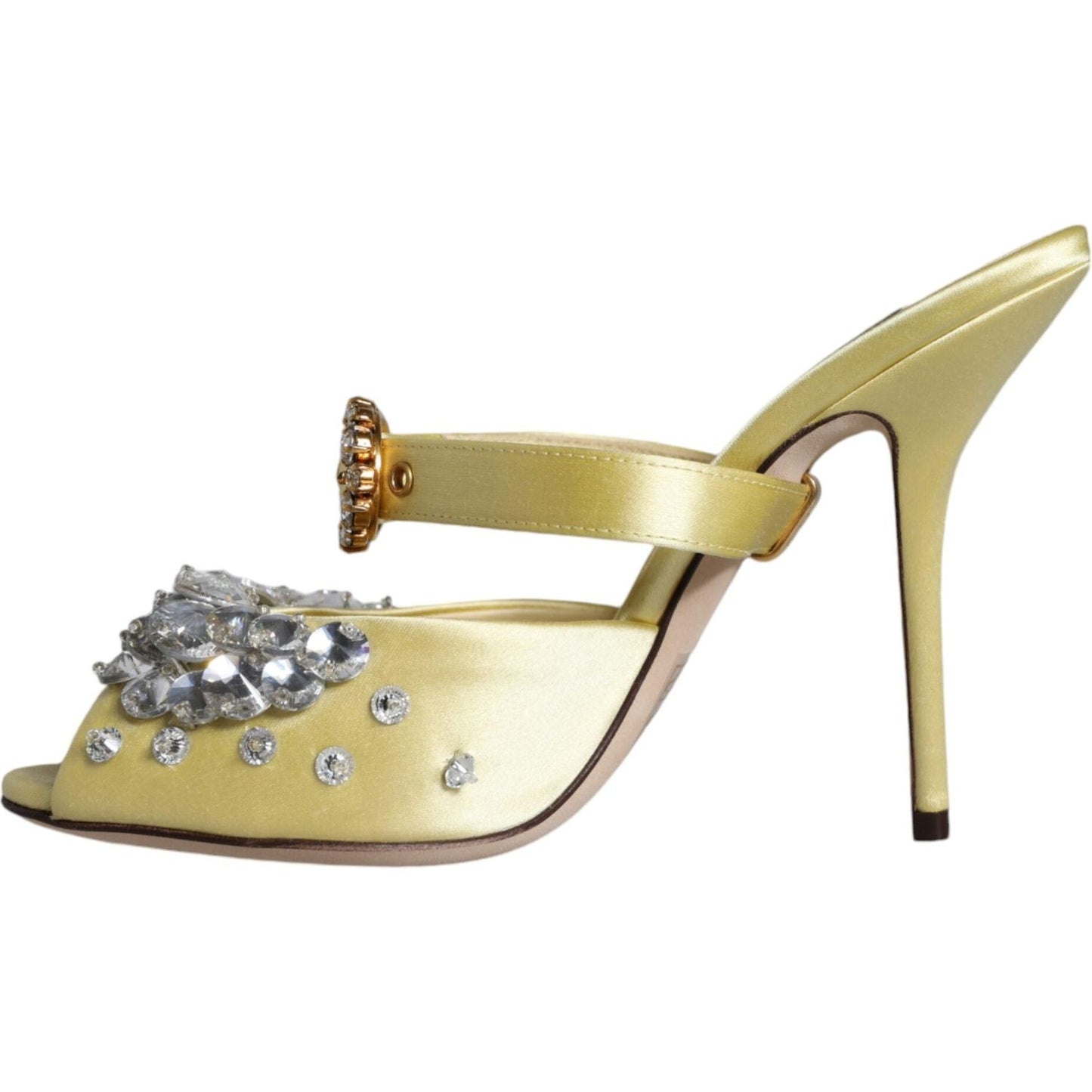 Dolce & Gabbana Yellow Mary Janes Satin Crystal Sandals Shoes Dolce & Gabbana Dark Khaki