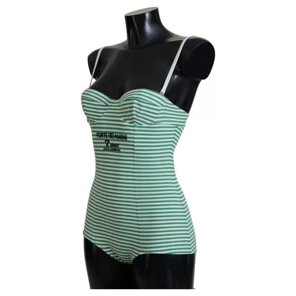 Dolce & Gabbana White Green Stripes One Piece Beachwear Swimwear Dolce & Gabbana Black