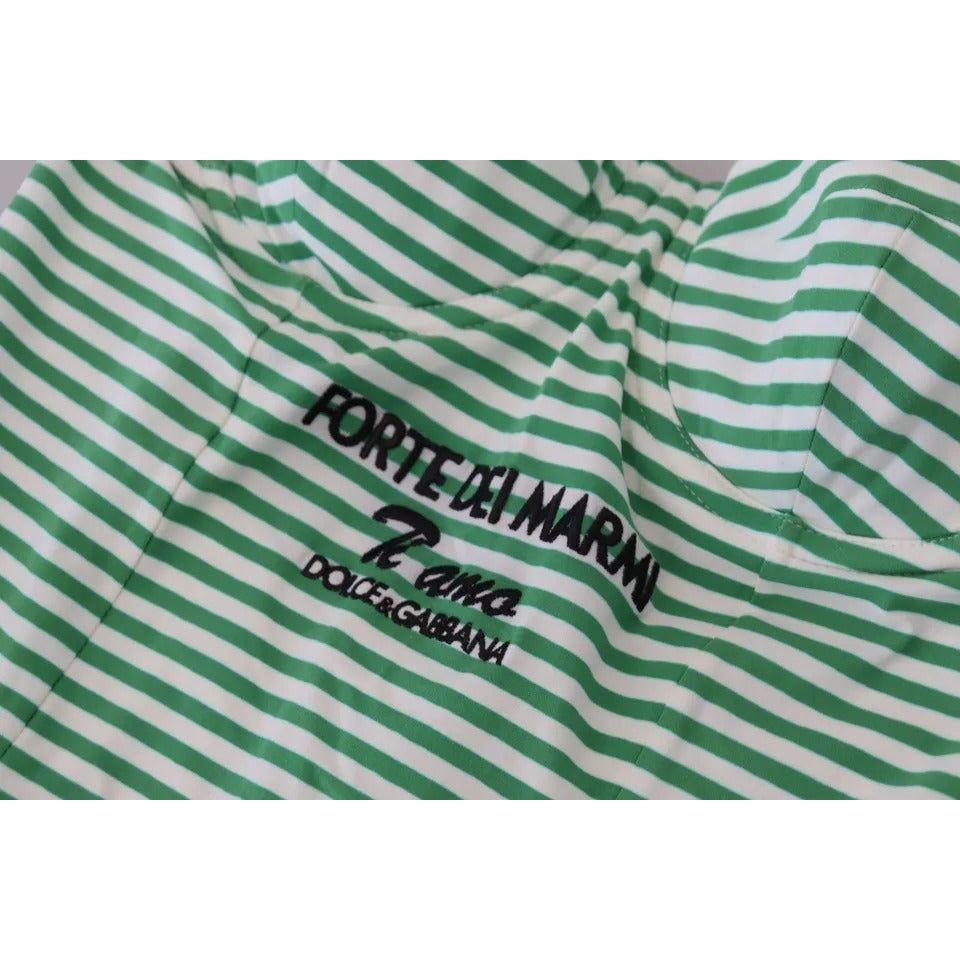 Dolce & Gabbana White Green Stripes One Piece Beachwear Swimwear Dolce & Gabbana Dark Gray