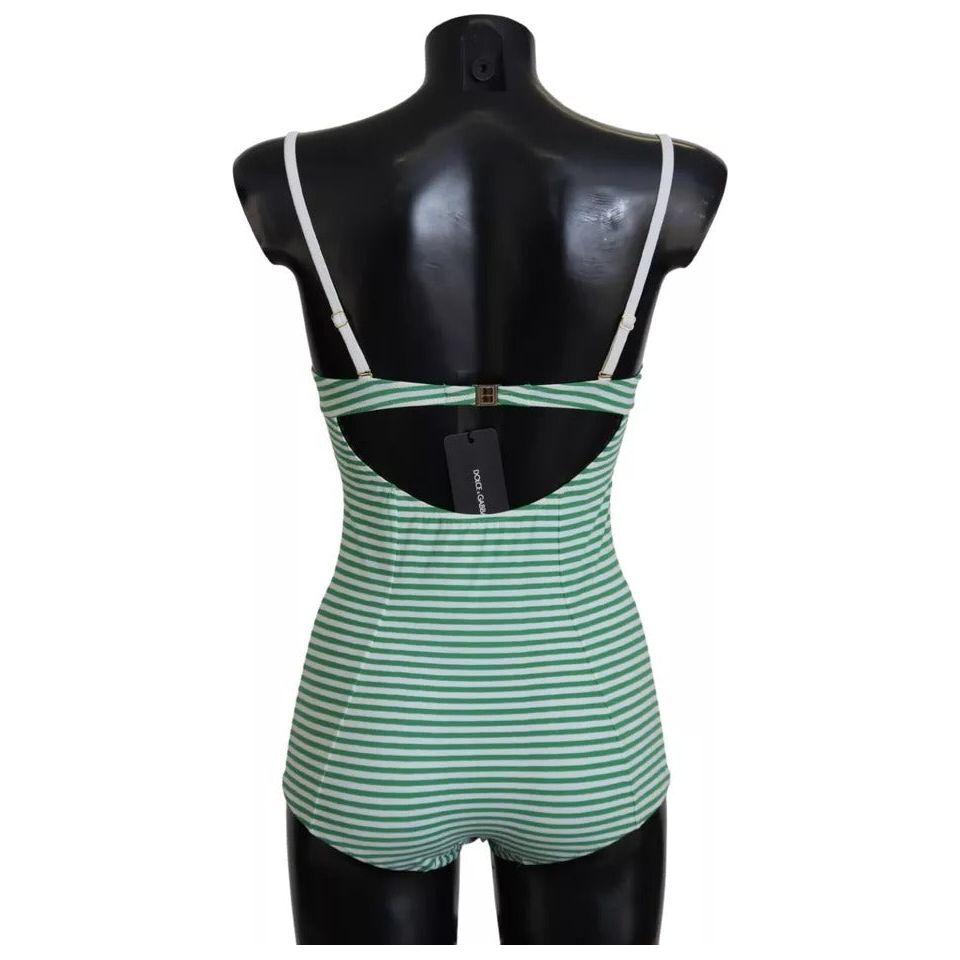 Dolce & Gabbana White Green Stripes One Piece Beachwear Swimwear Dolce & Gabbana Dark Slate Gray