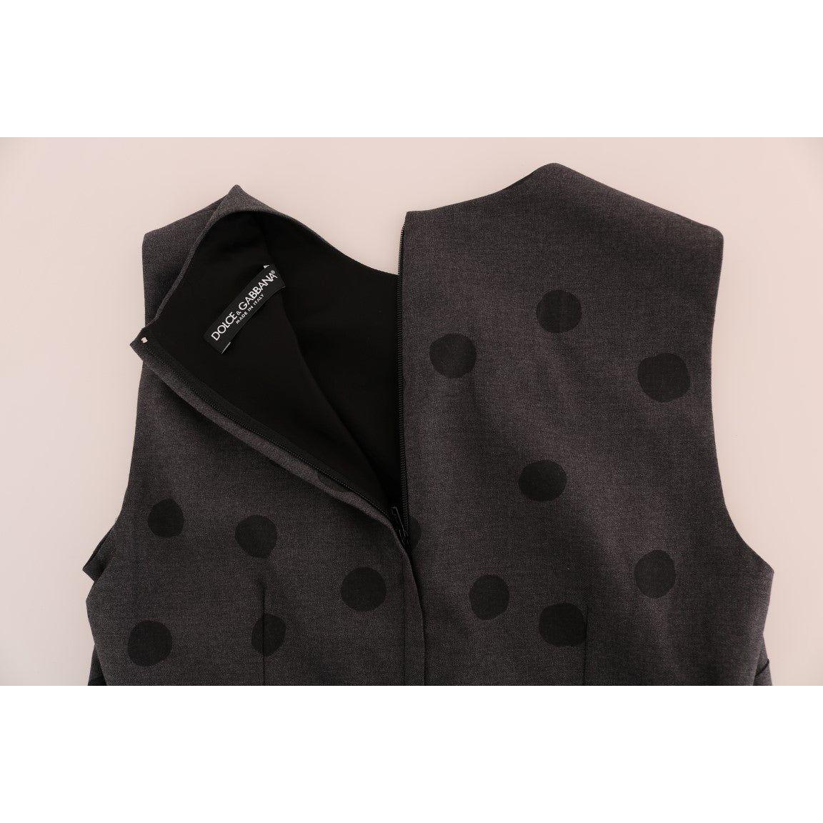 Dolce & Gabbana Chic Sleeveless Polka Dotted Wool Dress Dolce & Gabbana Dark Slate Gray