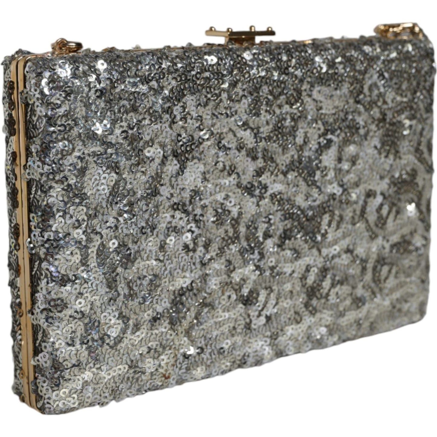Dolce & Gabbana Silver Sequined Clutch Evening Crossbody Bag Dolce & Gabbana Dim Gray