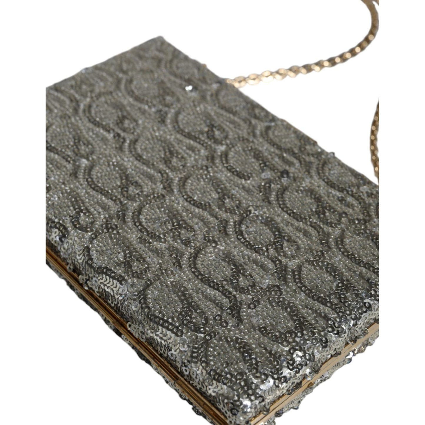 Dolce & Gabbana Silver Sequined Clutch Evening Crossbody Bag Dolce & Gabbana Dim Gray